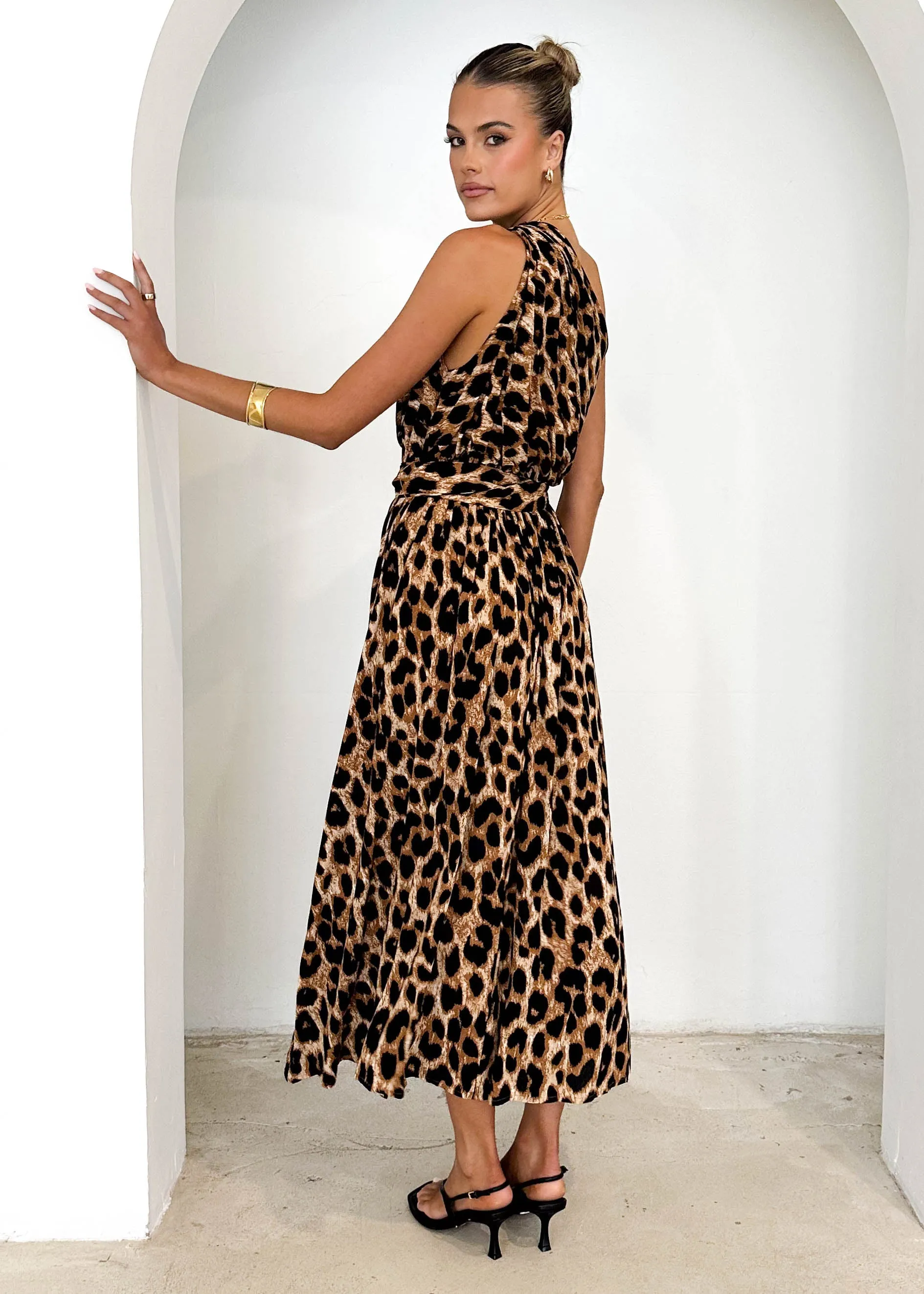 Korah One Shoulder Midi Dress - Leopard sold by Gingham & Heels product image thumbnail 5