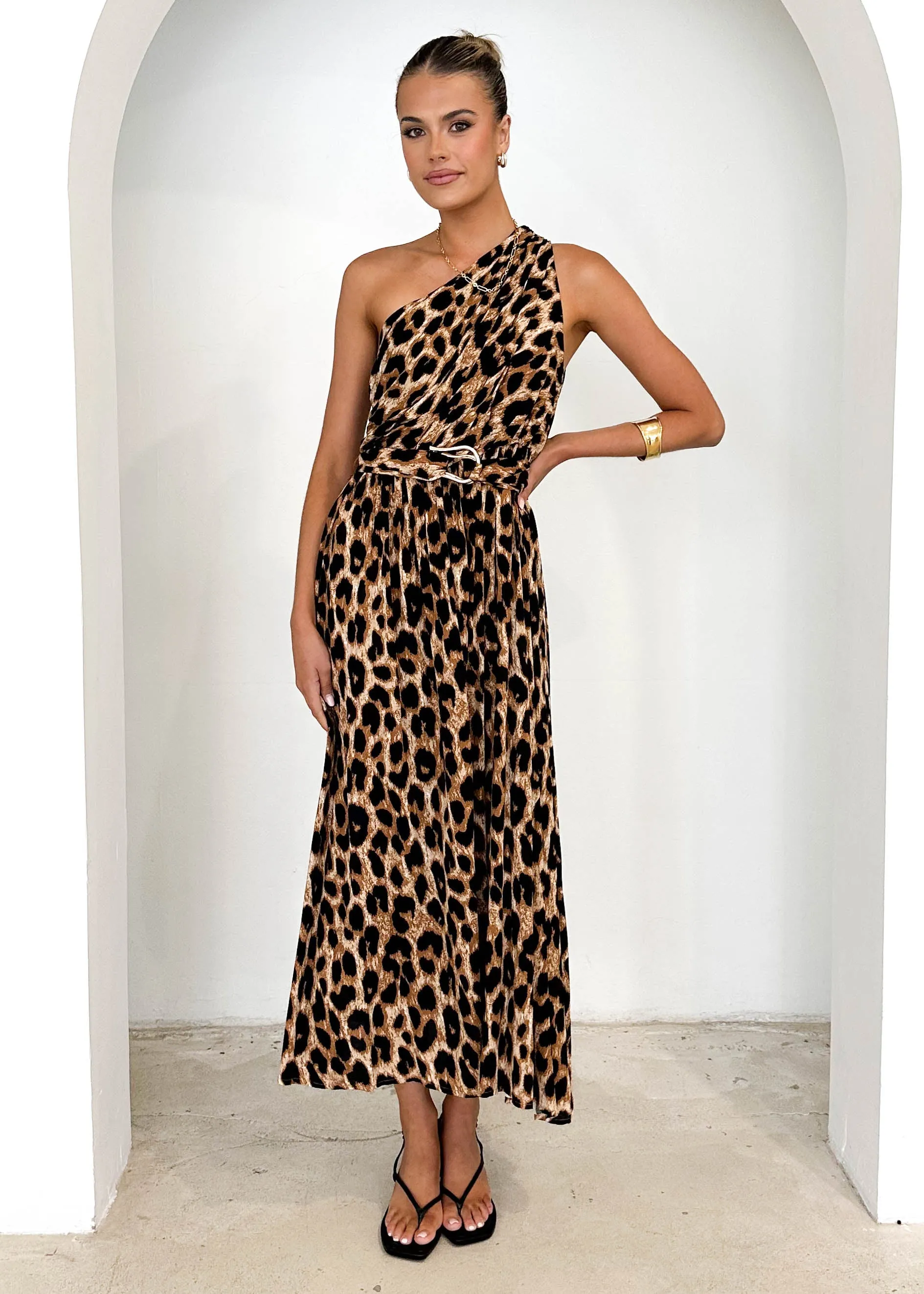 Korah One Shoulder Midi Dress - Leopard sold by Gingham & Heels product image thumbnail 3