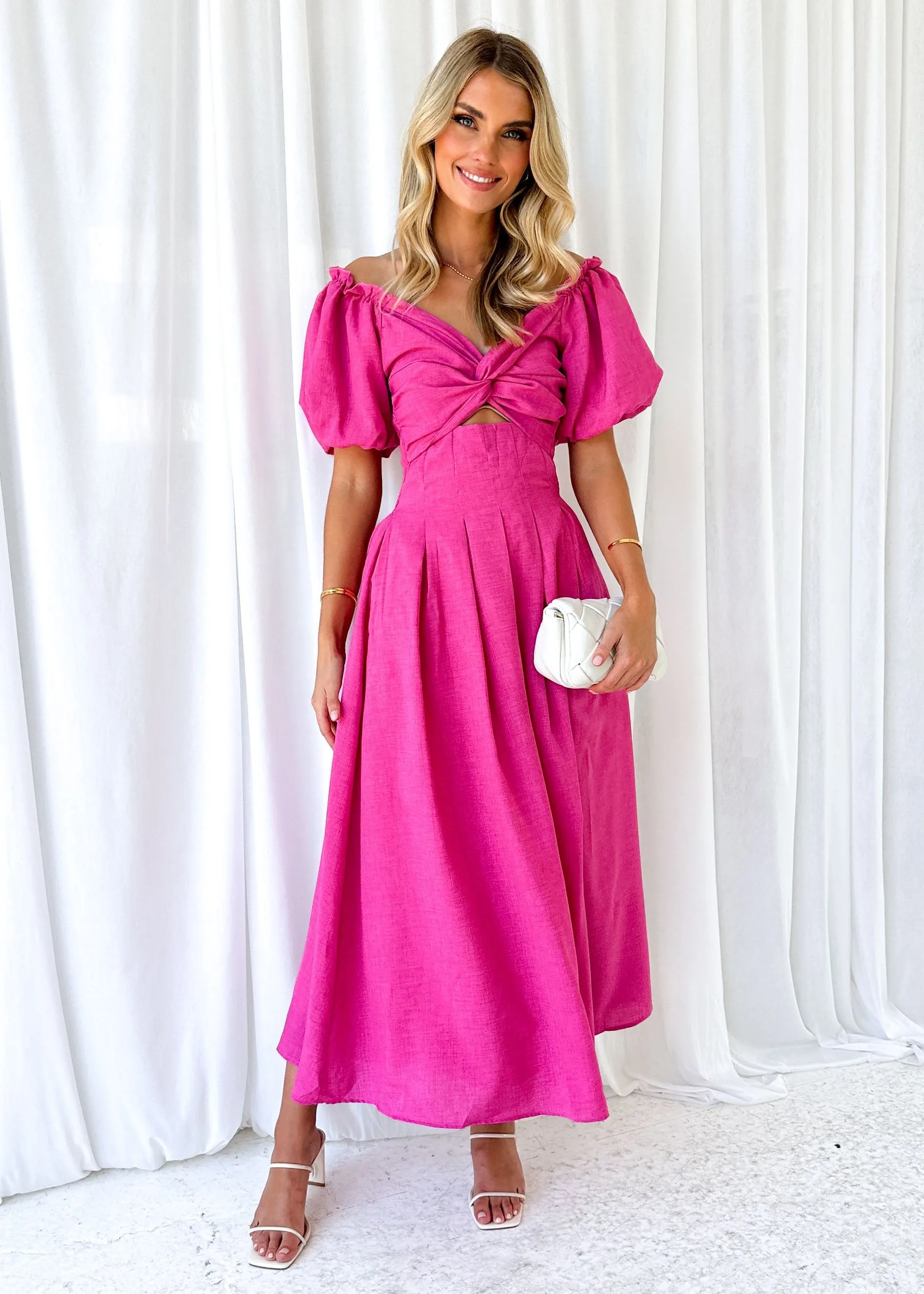 Davona Midi Dress - Hot Pink sold by Gingham & Heels