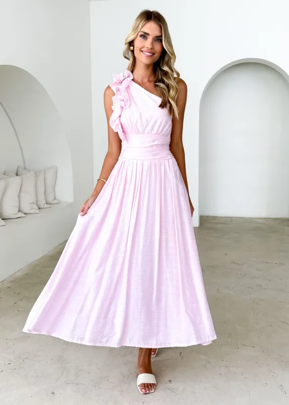 Hera One Shoulder Maxi Dress - Blush sold by Gingham & Heels