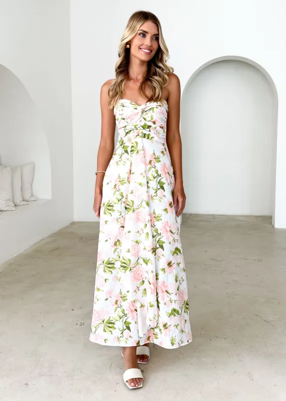 Naples Strapless Maxi Dress - Peach Floral sold by Gingham & Heels