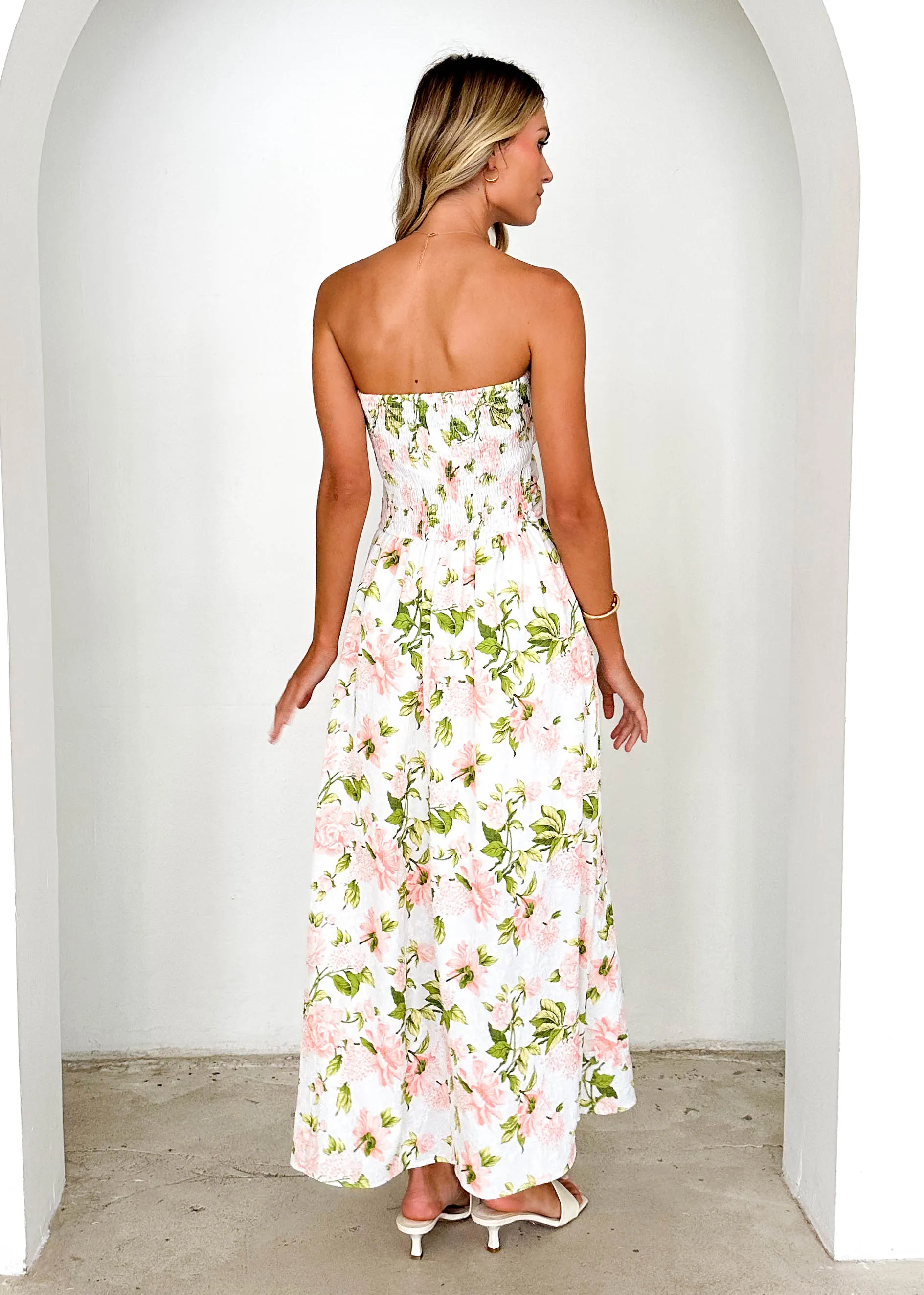 Naples Strapless Maxi Dress - Peach Floral sold by Gingham & Heels product image thumbnail 5