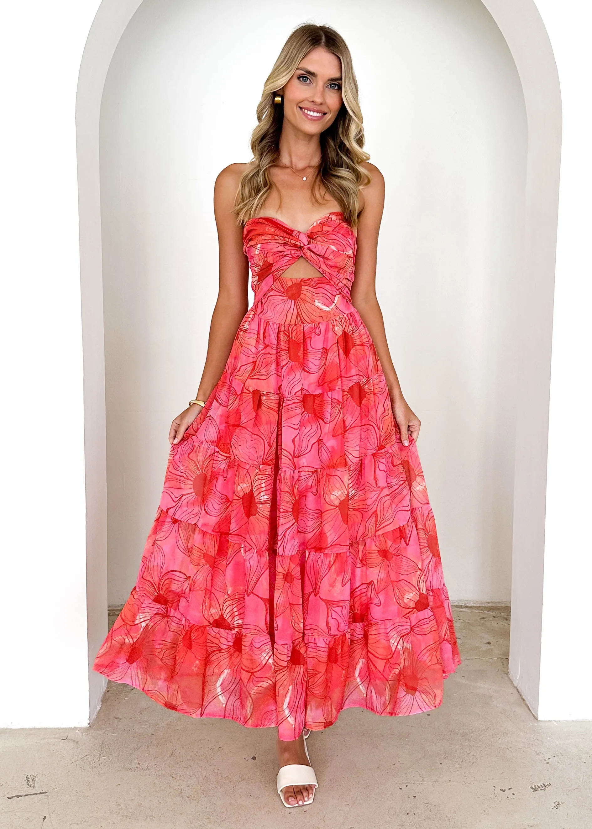 Noda Strapless Maxi Dress - Strawberry Abstract sold by Gingham & Heels product image thumbnail 3