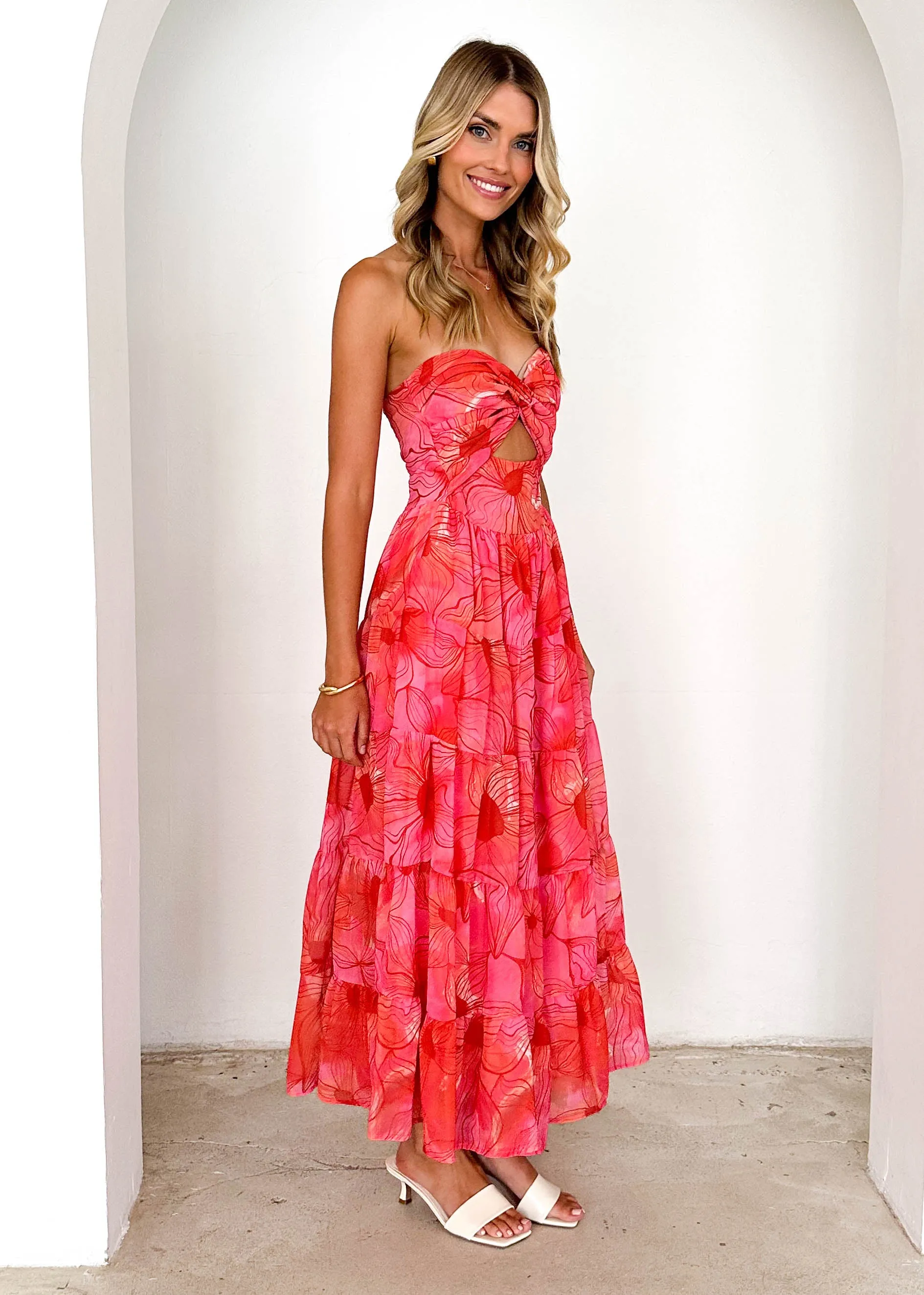 Noda Strapless Maxi Dress - Strawberry Abstract sold by Gingham & Heels product image thumbnail 4