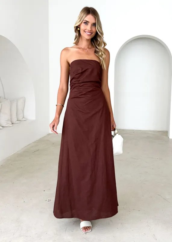 Neema Strapless Maxi Dress - Chocolate sold by Gingham & Heels