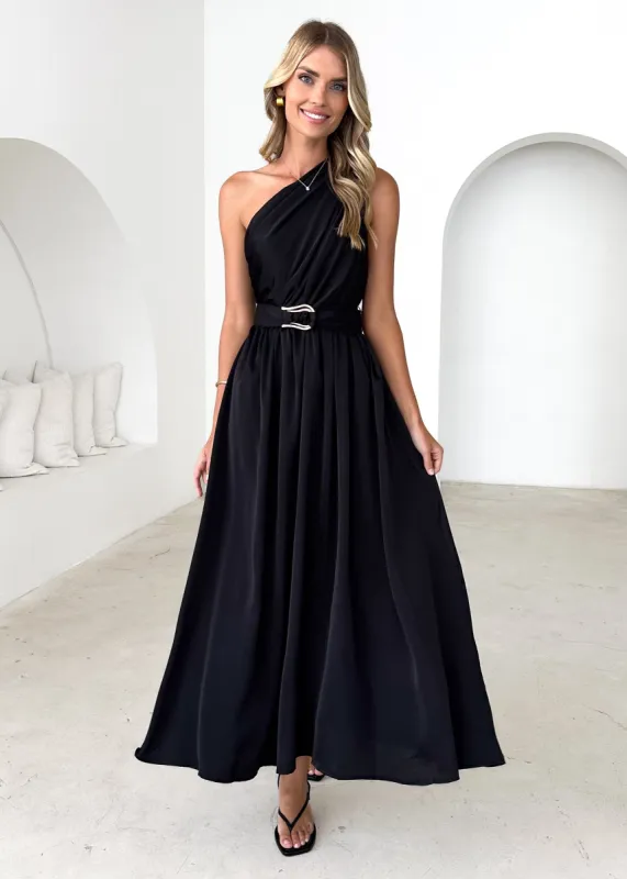 Korah One Shoulder Midi Dress - Black sold by Gingham & Heels