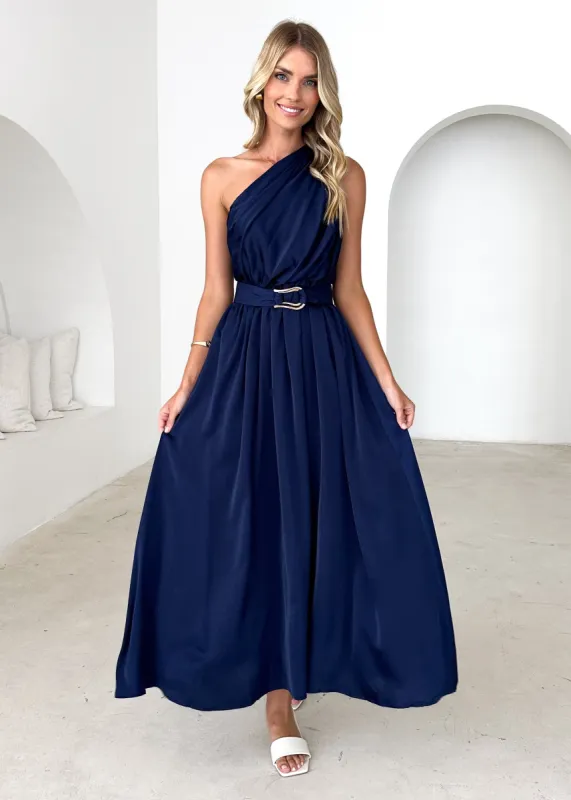 Korah One Shoulder Midi Dress - Midnight sold by Gingham & Heels