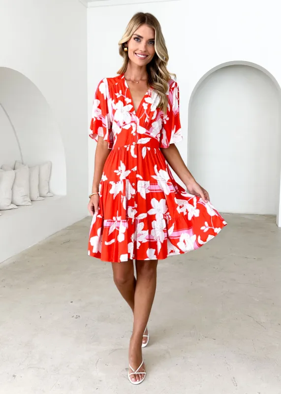 Harmonia Dress - Tangerine Floral sold by Gingham & Heels