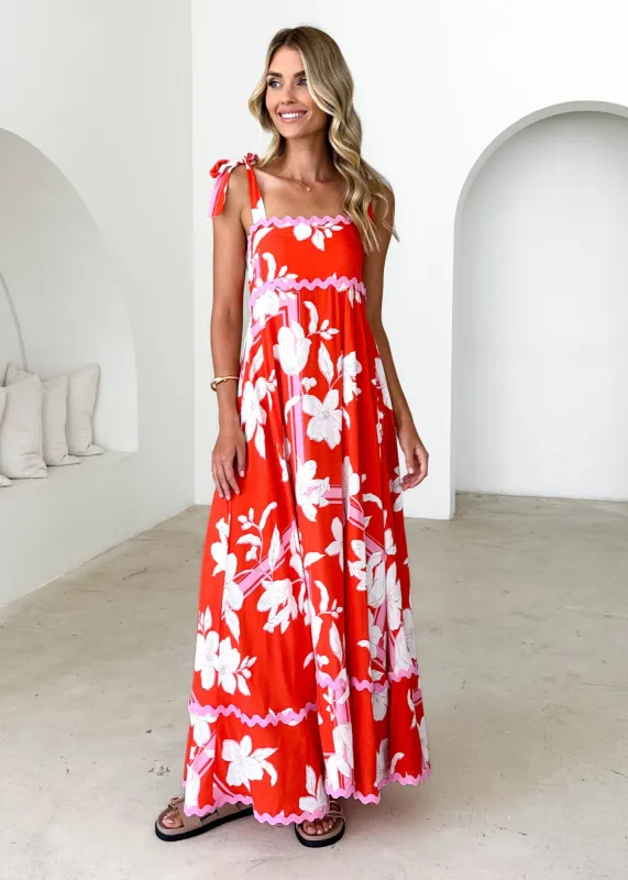 Riri Maxi Dress - Tangerine Floral sold by Gingham & Heels