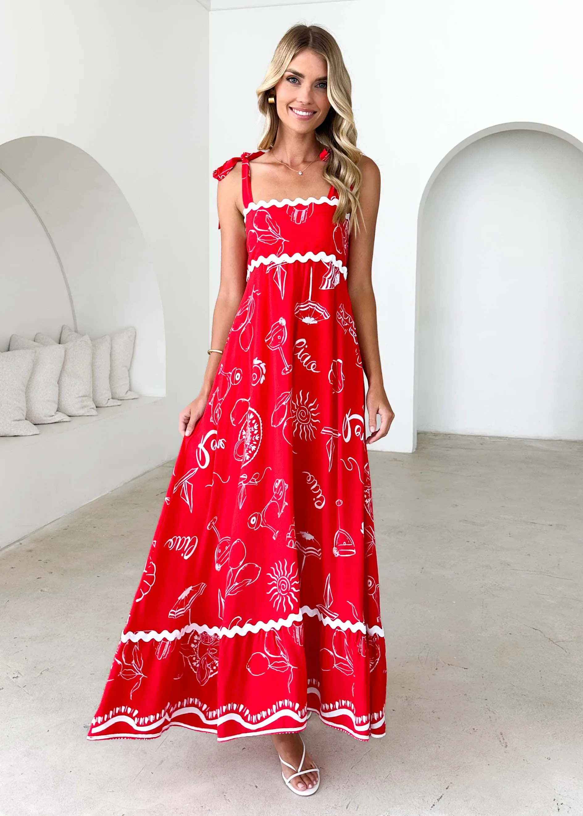 Riri Maxi Dress - Red Abstract sold by Gingham & Heels product image thumbnail 2