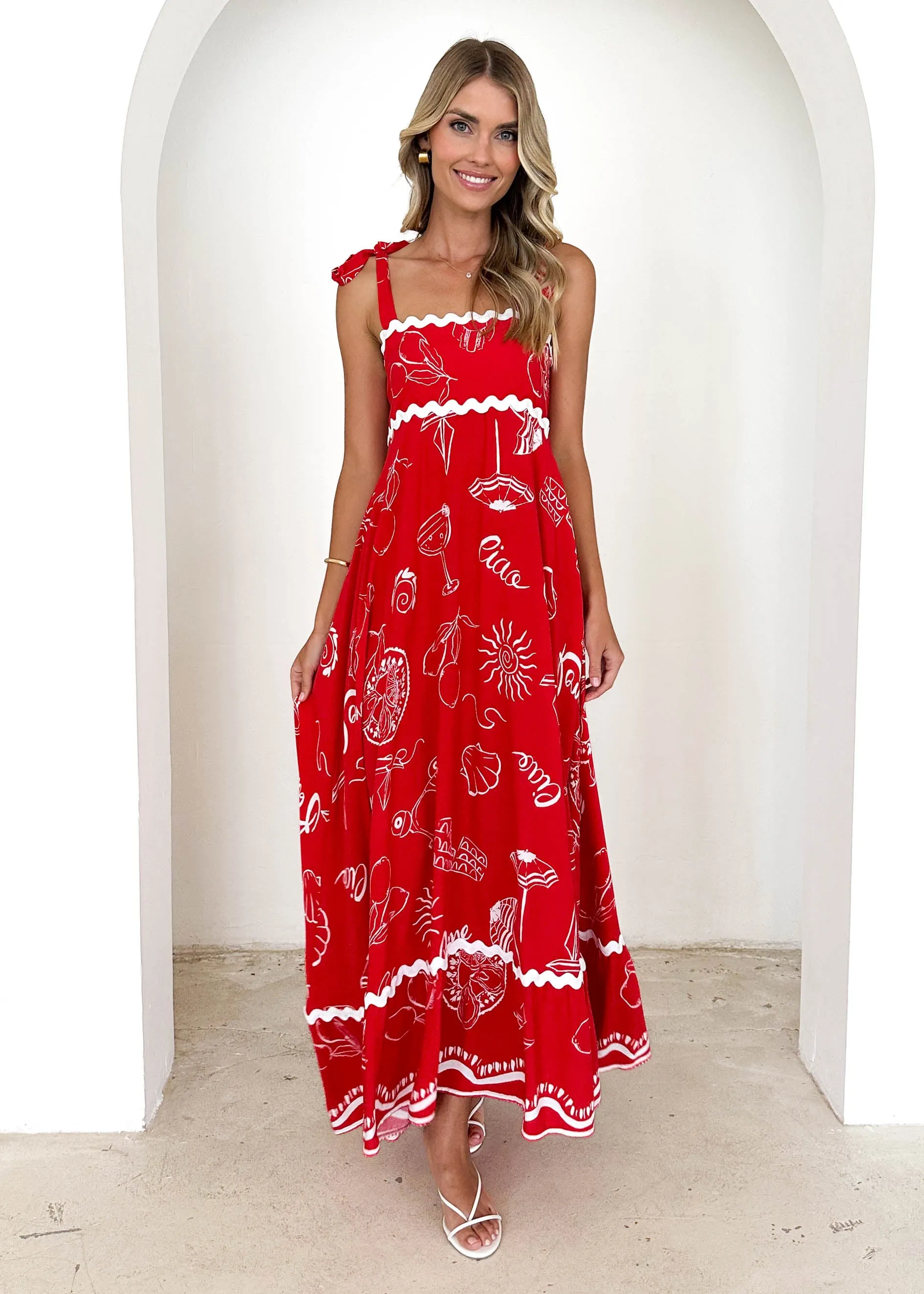 Riri Maxi Dress - Red Abstract sold by Gingham & Heels product image thumbnail 3