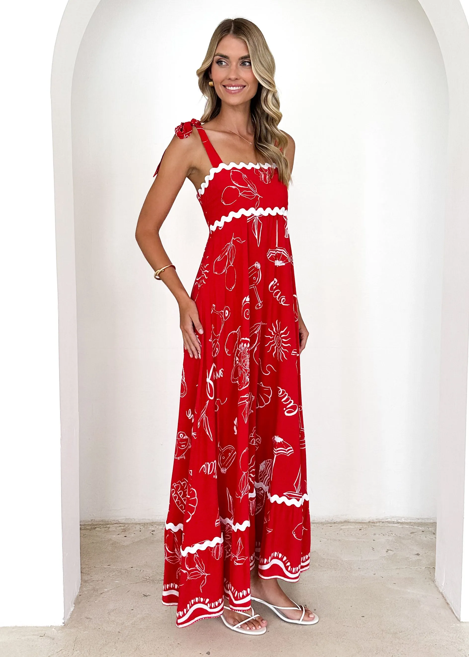 Riri Maxi Dress - Red Abstract sold by Gingham & Heels product image thumbnail 4