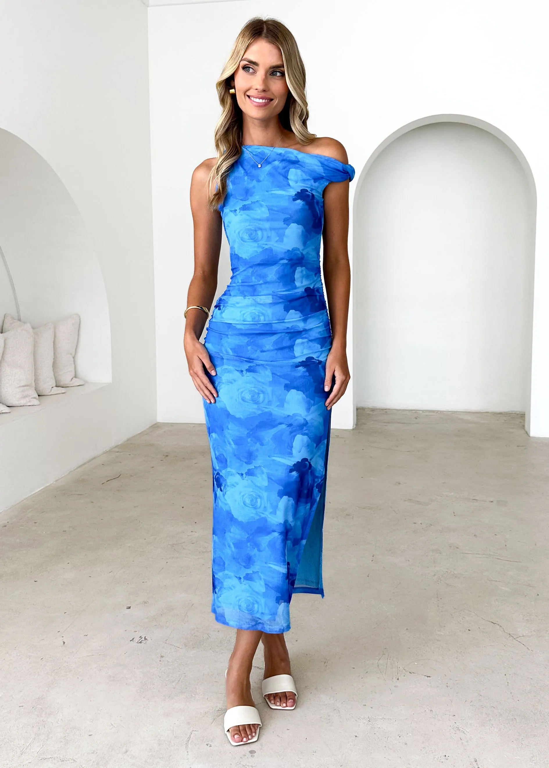 Darbie Mesh Maxi Dress - Blue Flowers sold by Gingham & Heels product image thumbnail 2