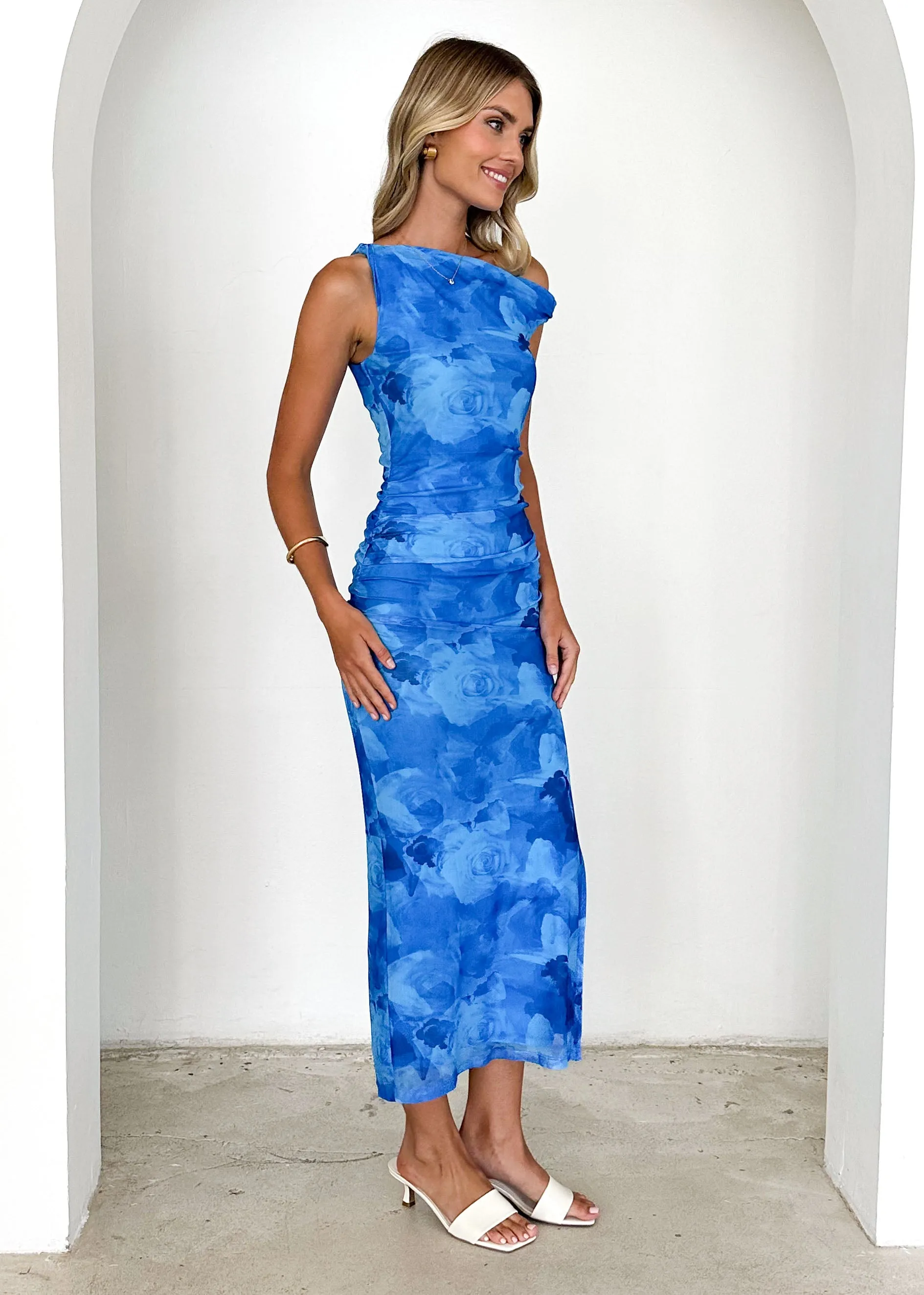 Darbie Mesh Maxi Dress - Blue Flowers sold by Gingham & Heels product image thumbnail 4
