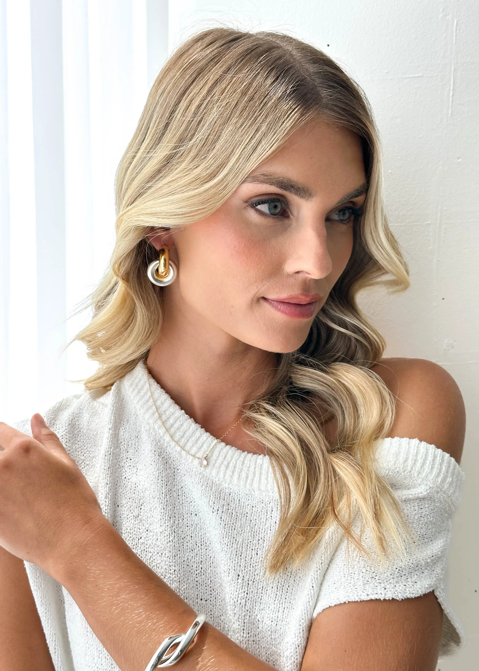 Aria Two-Tone Earrings - Gold sold by Gingham & Heels product image thumbnail 5