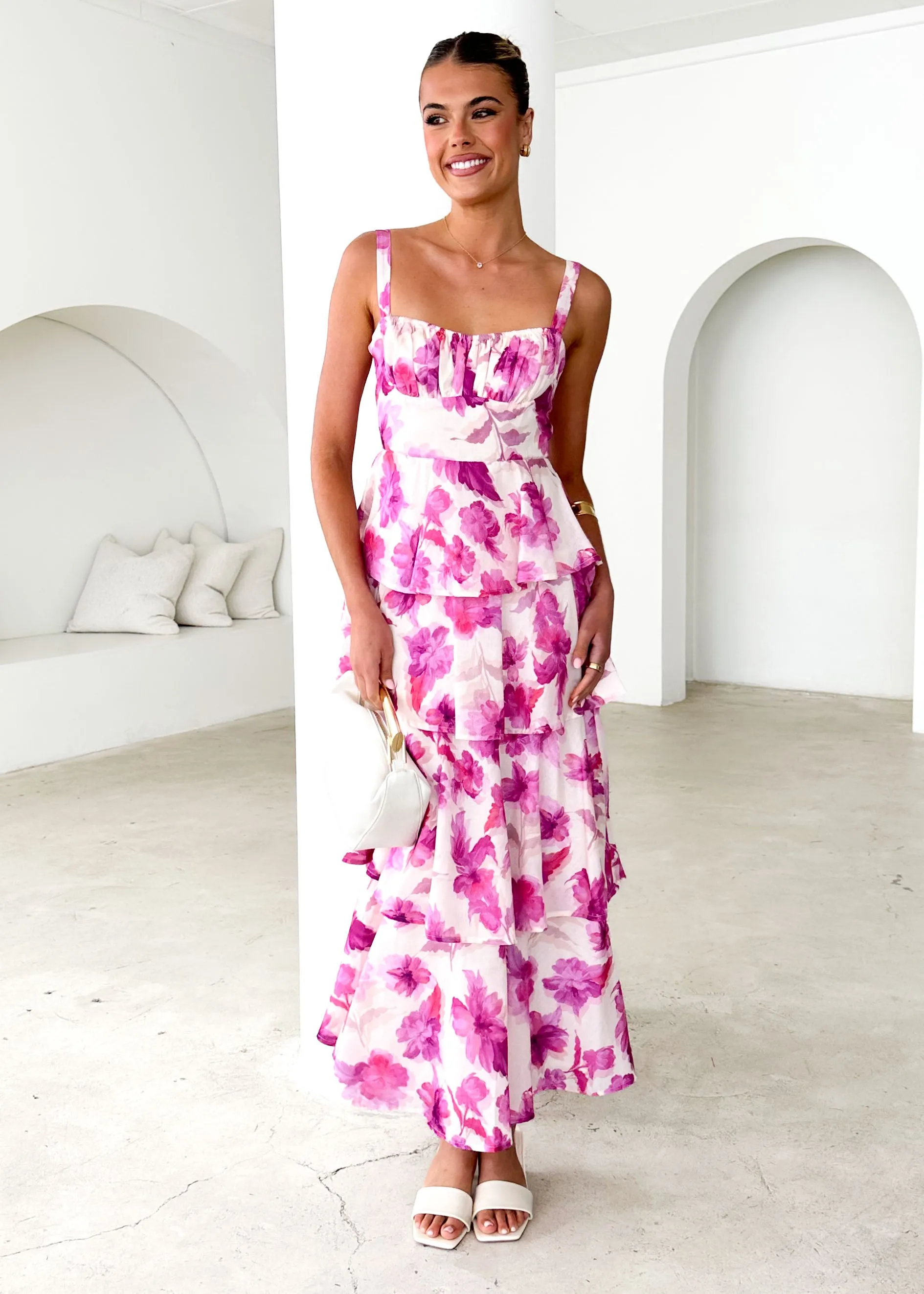 Renee Maxi Dress - Pink Flowers sold by Gingham & Heels