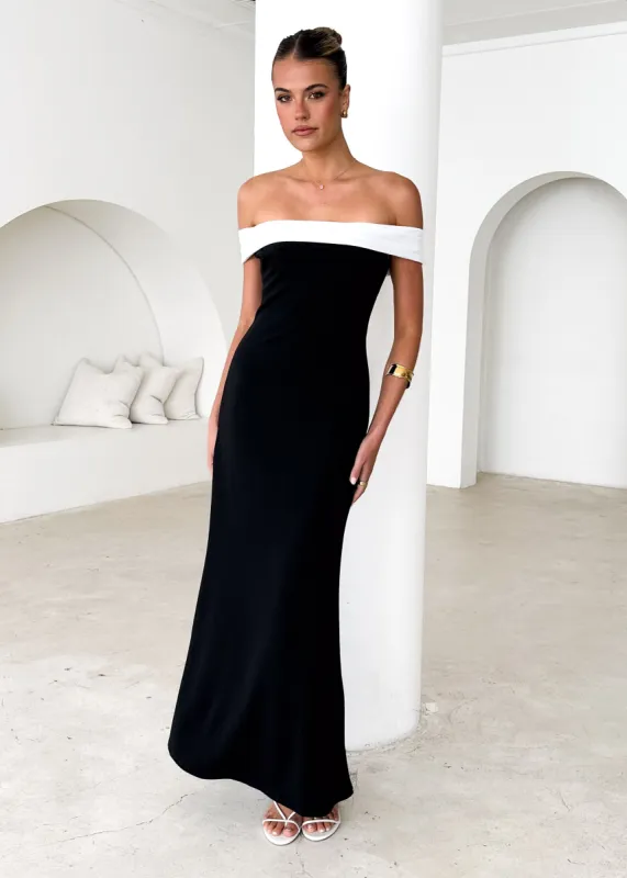 Violet Off Shoulder Maxi Dress - Black sold by Gingham & Heels