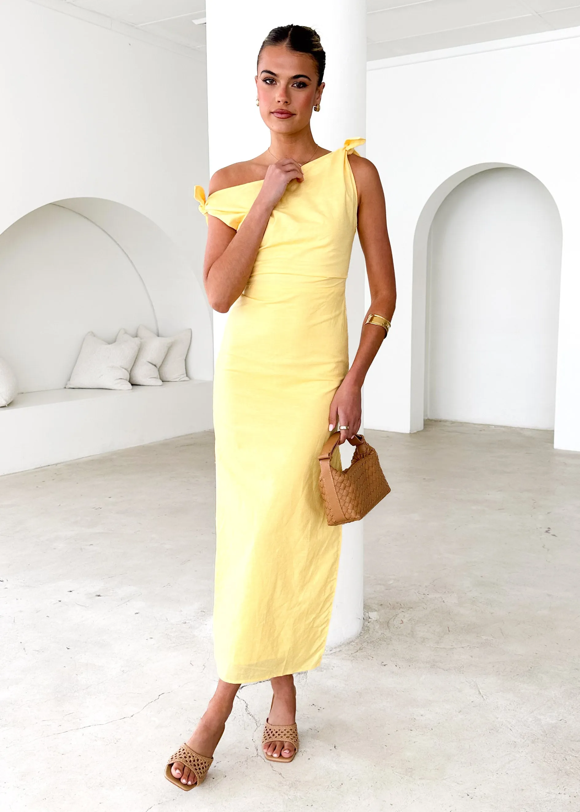 Lanto One Shoulder Midi Dress - Lemon sold by Gingham & Heels product image thumbnail 2