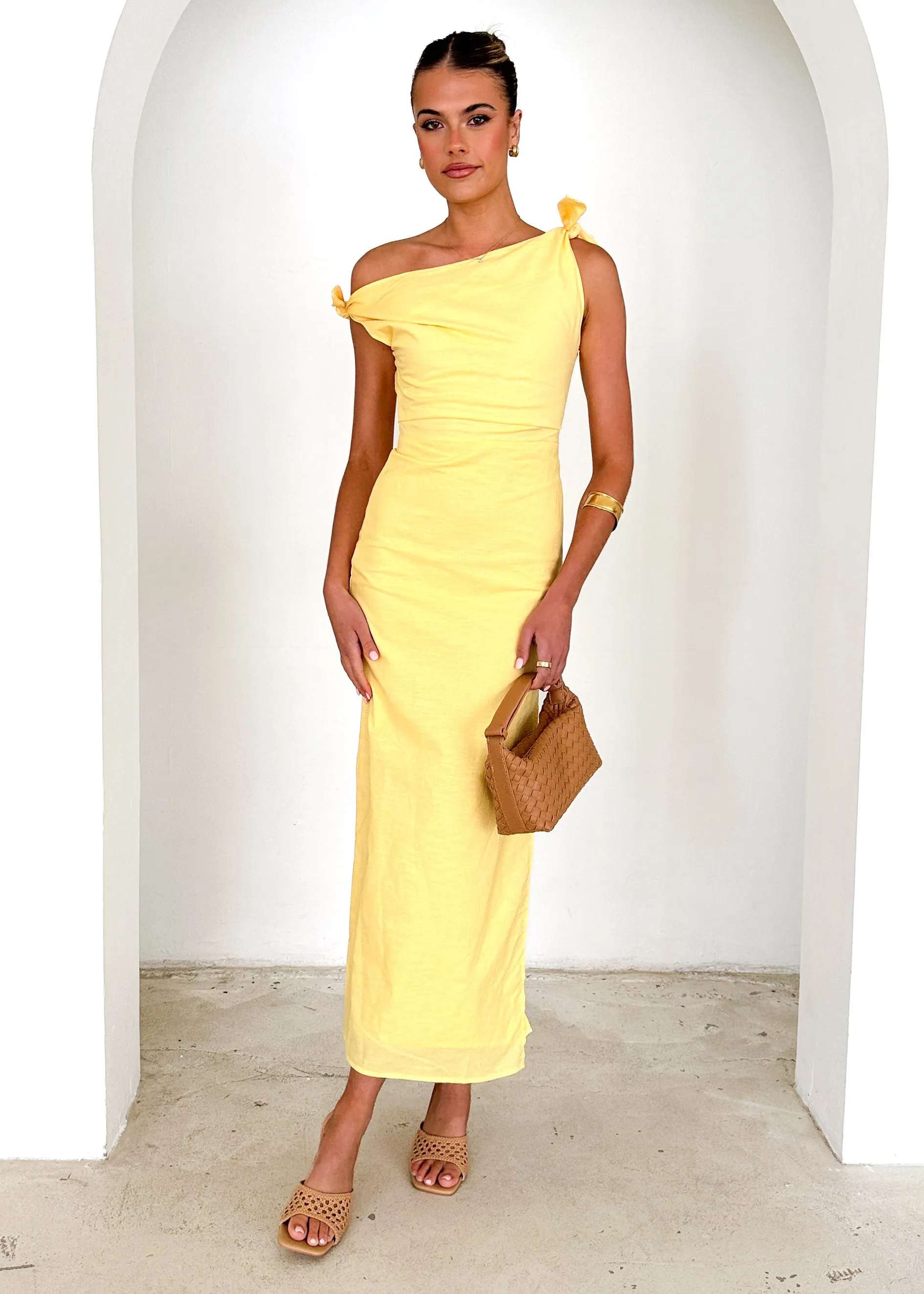 Lanto One Shoulder Midi Dress - Lemon sold by Gingham & Heels product image thumbnail 3