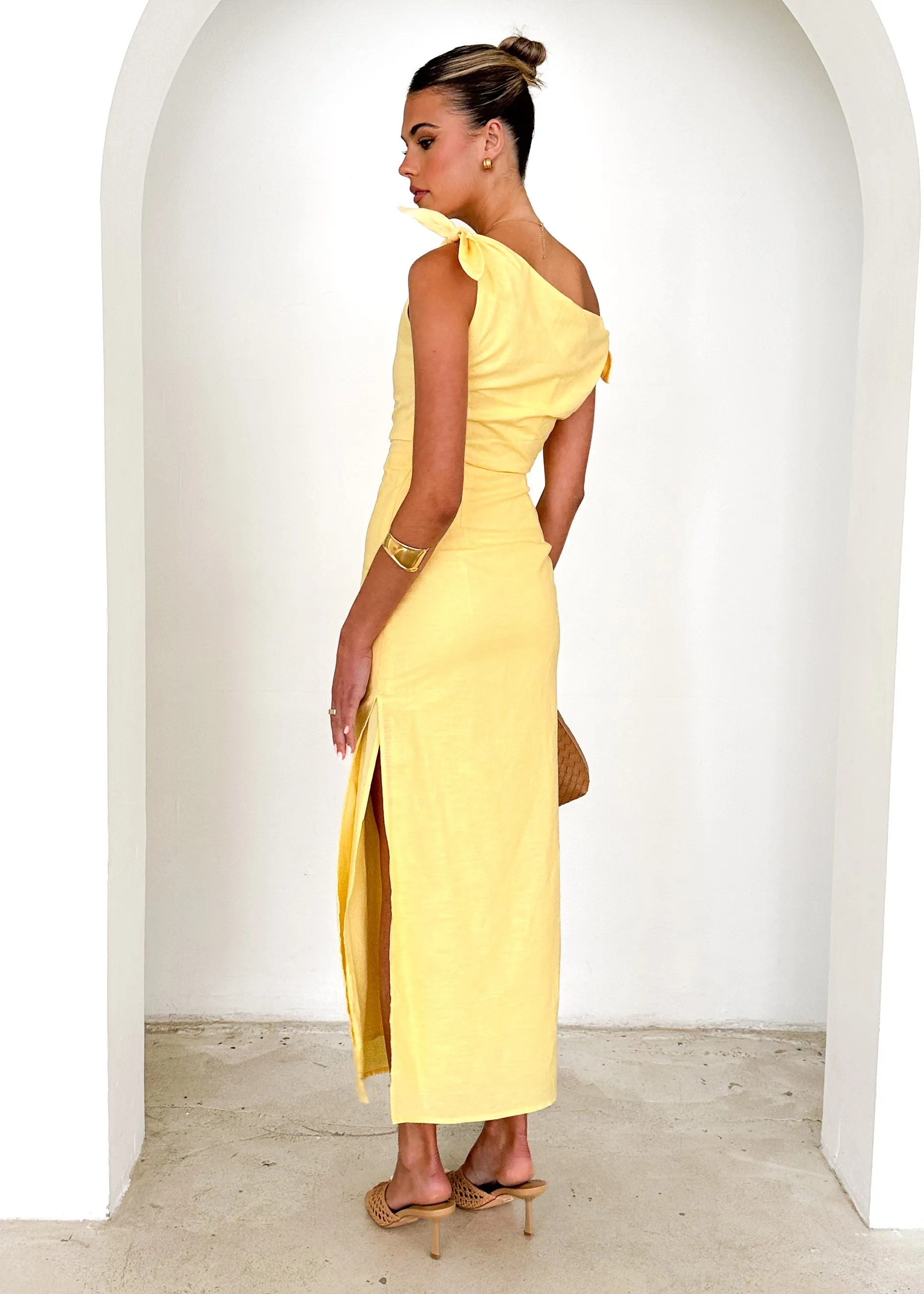Lanto One Shoulder Midi Dress - Lemon sold by Gingham & Heels product image thumbnail 5