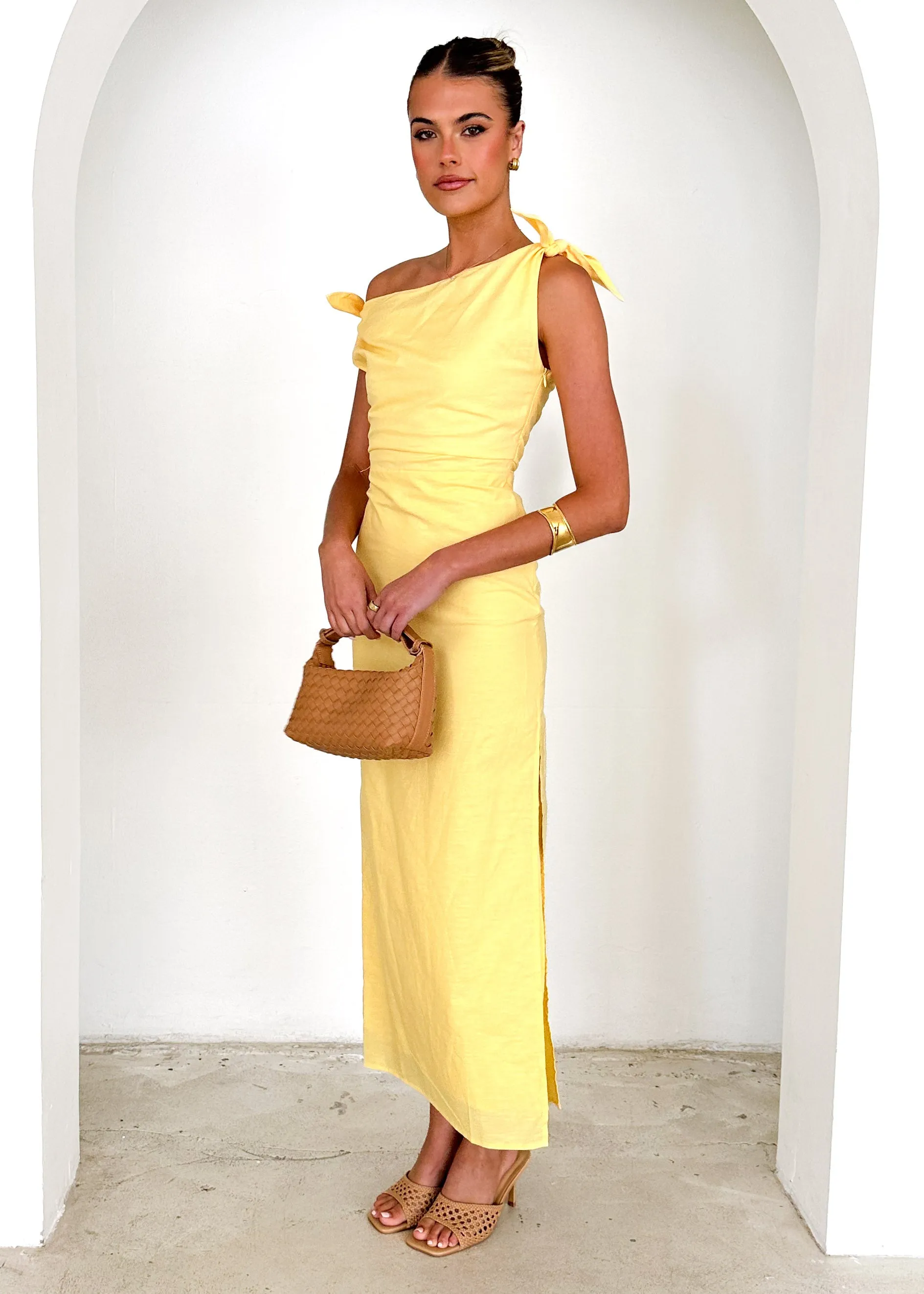Lanto One Shoulder Midi Dress - Lemon sold by Gingham & Heels product image thumbnail 4