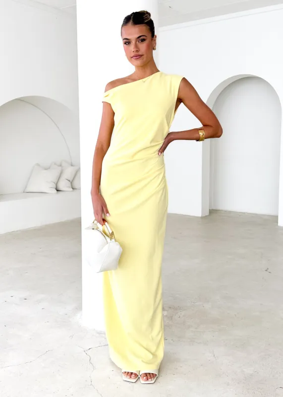 Carmella One Shoulder Maxi Dress - Lemon sold by Gingham & Heels