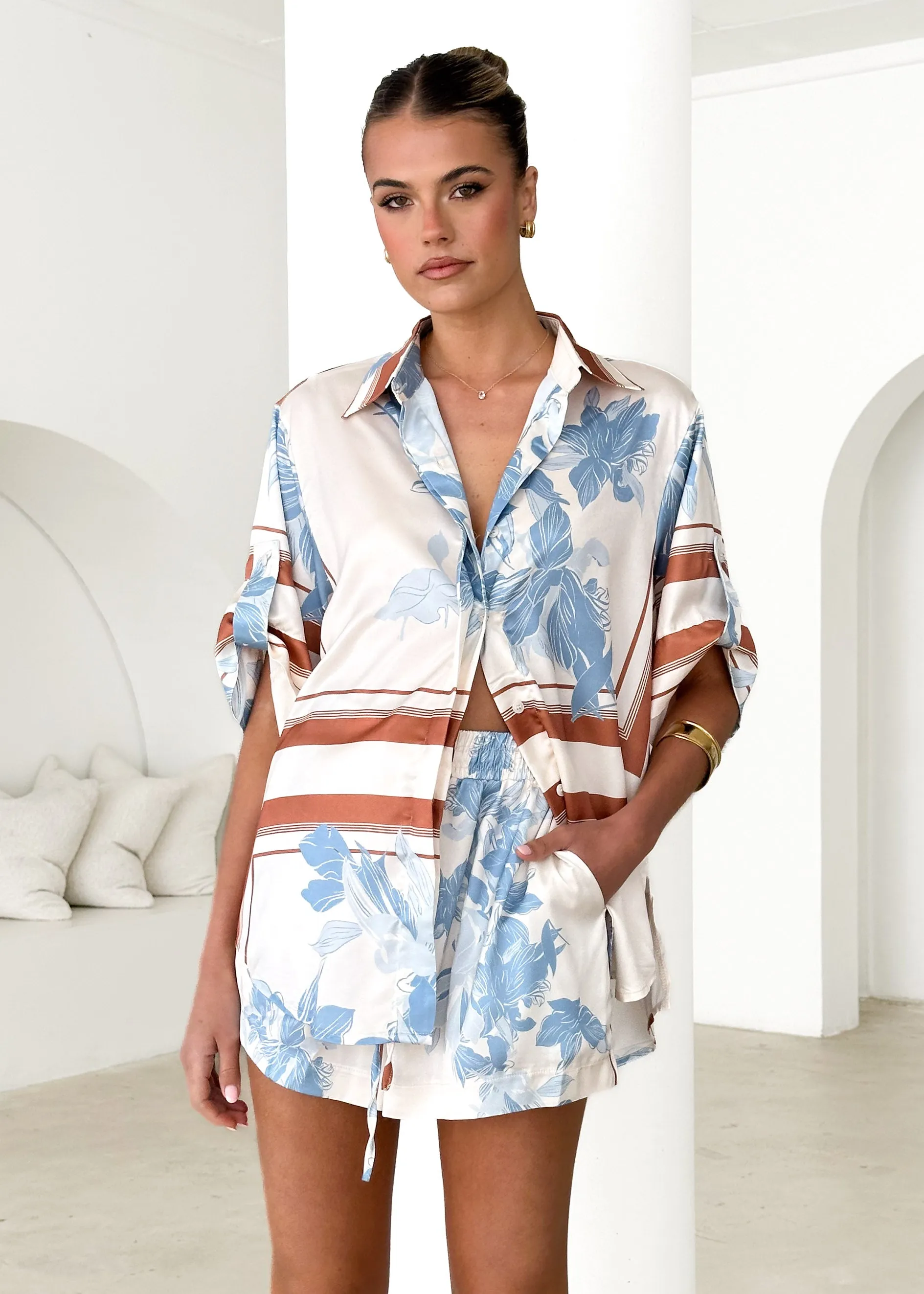 Kaycie Shirt - Blue Flowers sold by Gingham & Heels