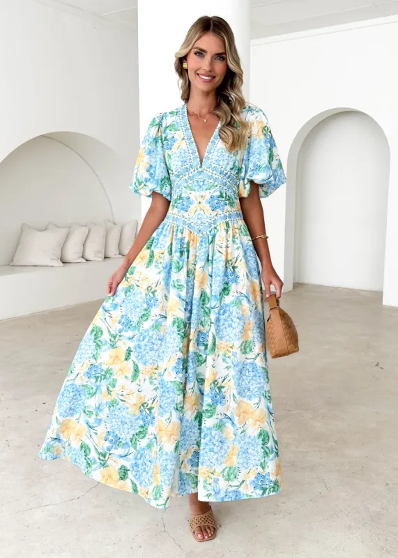 Marcelle Maxi Dress - Blue Hydrangea sold by Gingham & Heels