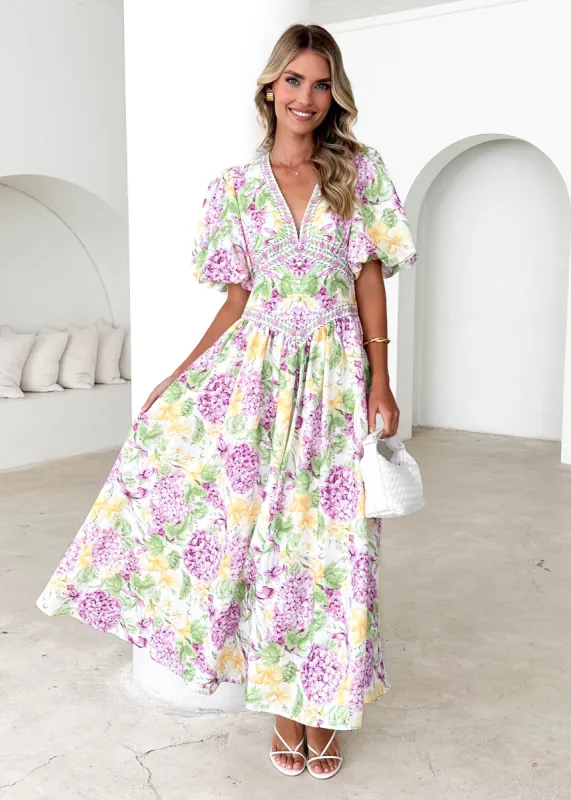 Marcelle Maxi Dress - Purple Hydrangea sold by Gingham & Heels