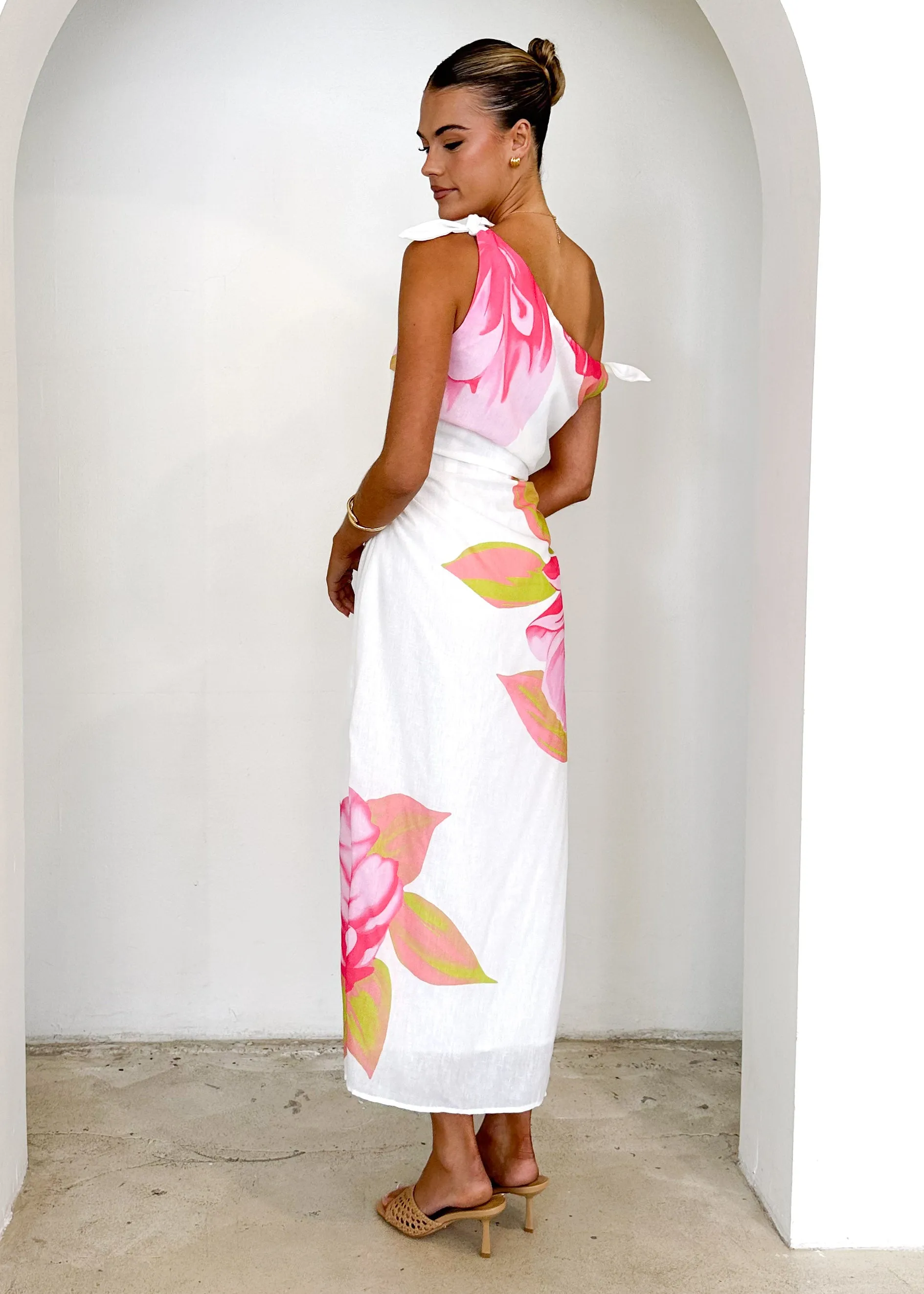 Dulcie One Shoulder Midi Dress - Pink Flowers sold by Gingham & Heels product image thumbnail 5