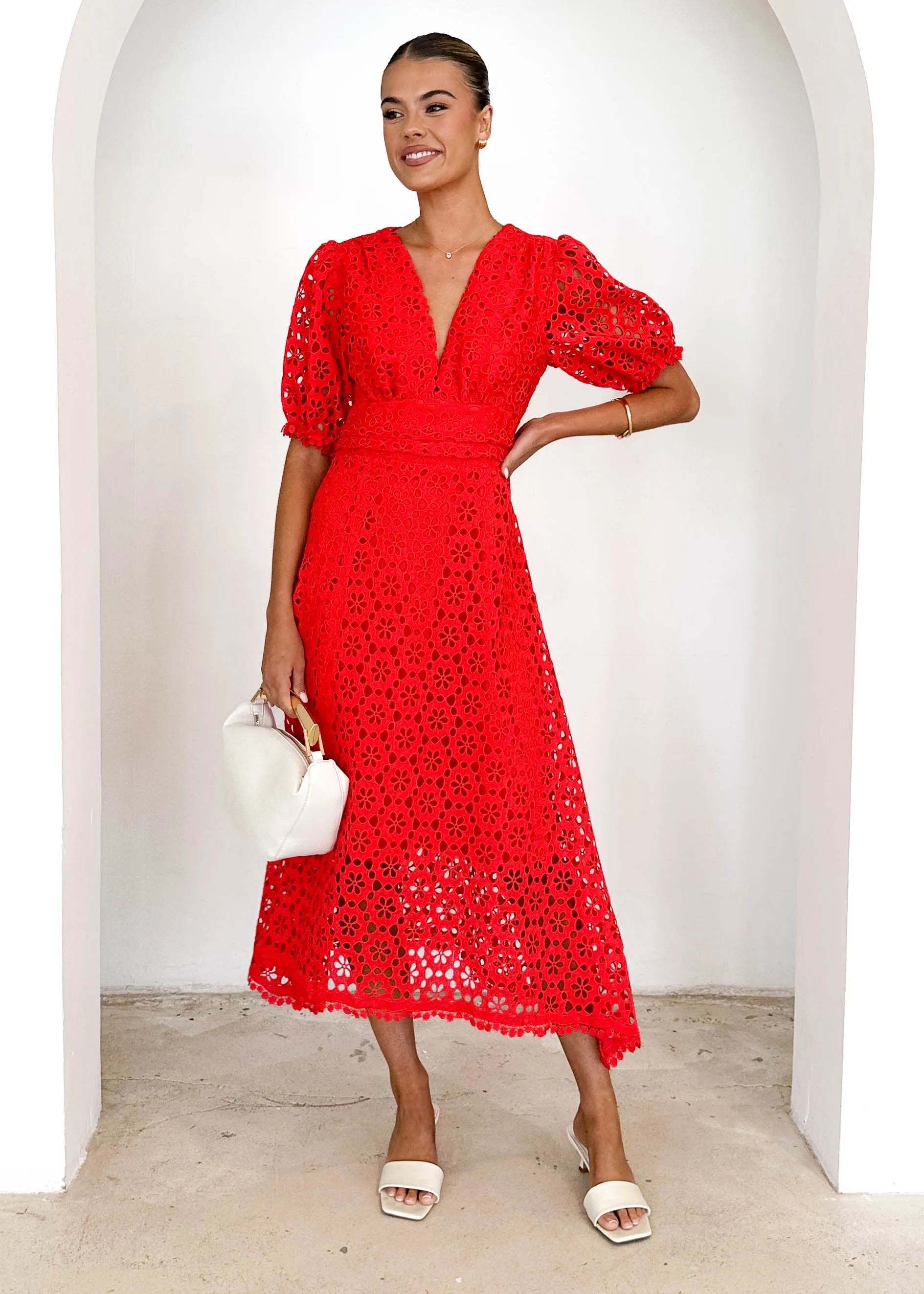 Jahra Lace Midi Dress - Red sold by Gingham & Heels product image thumbnail 3