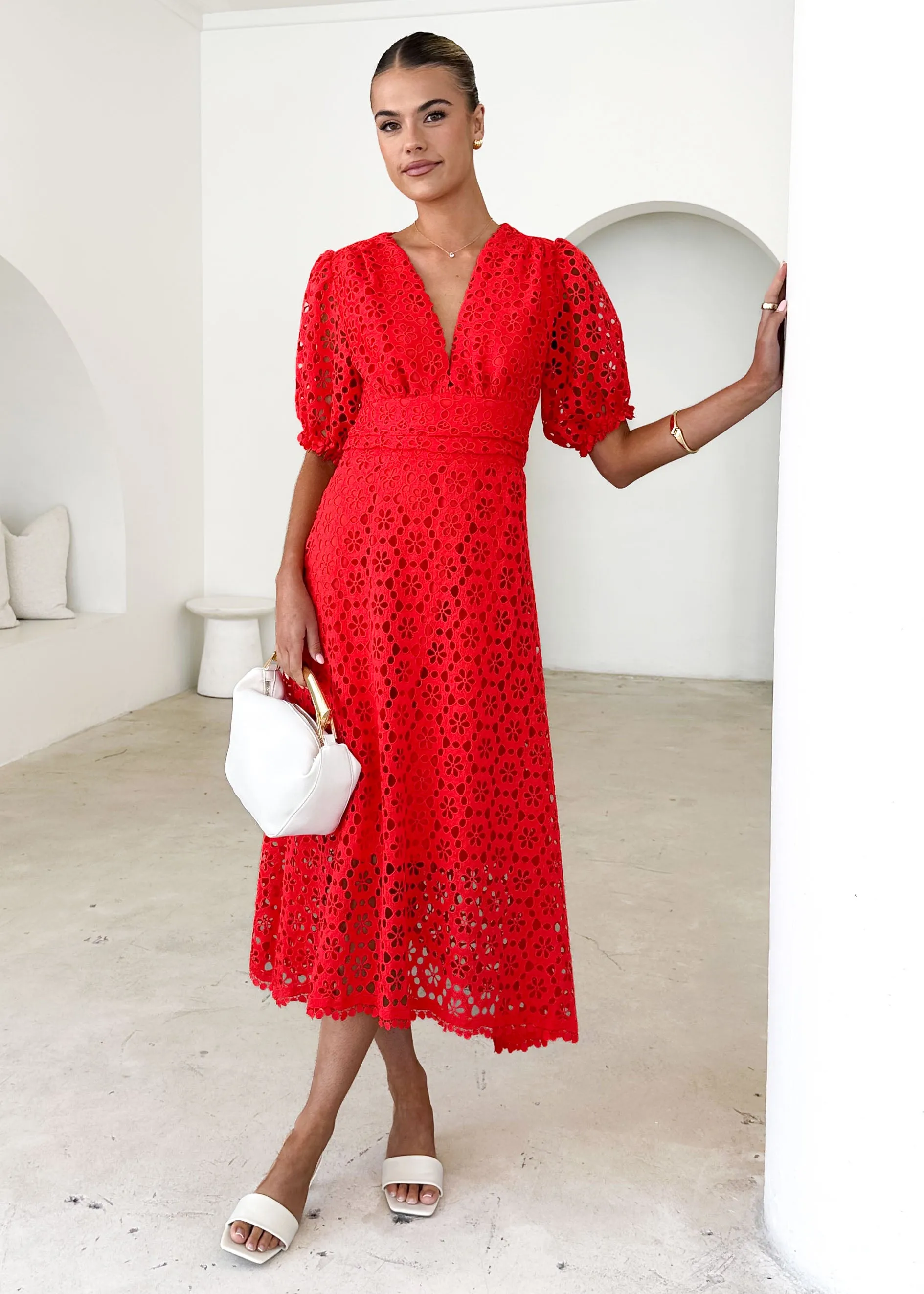 Jahra Lace Midi Dress - Red sold by Gingham & Heels product image thumbnail 2