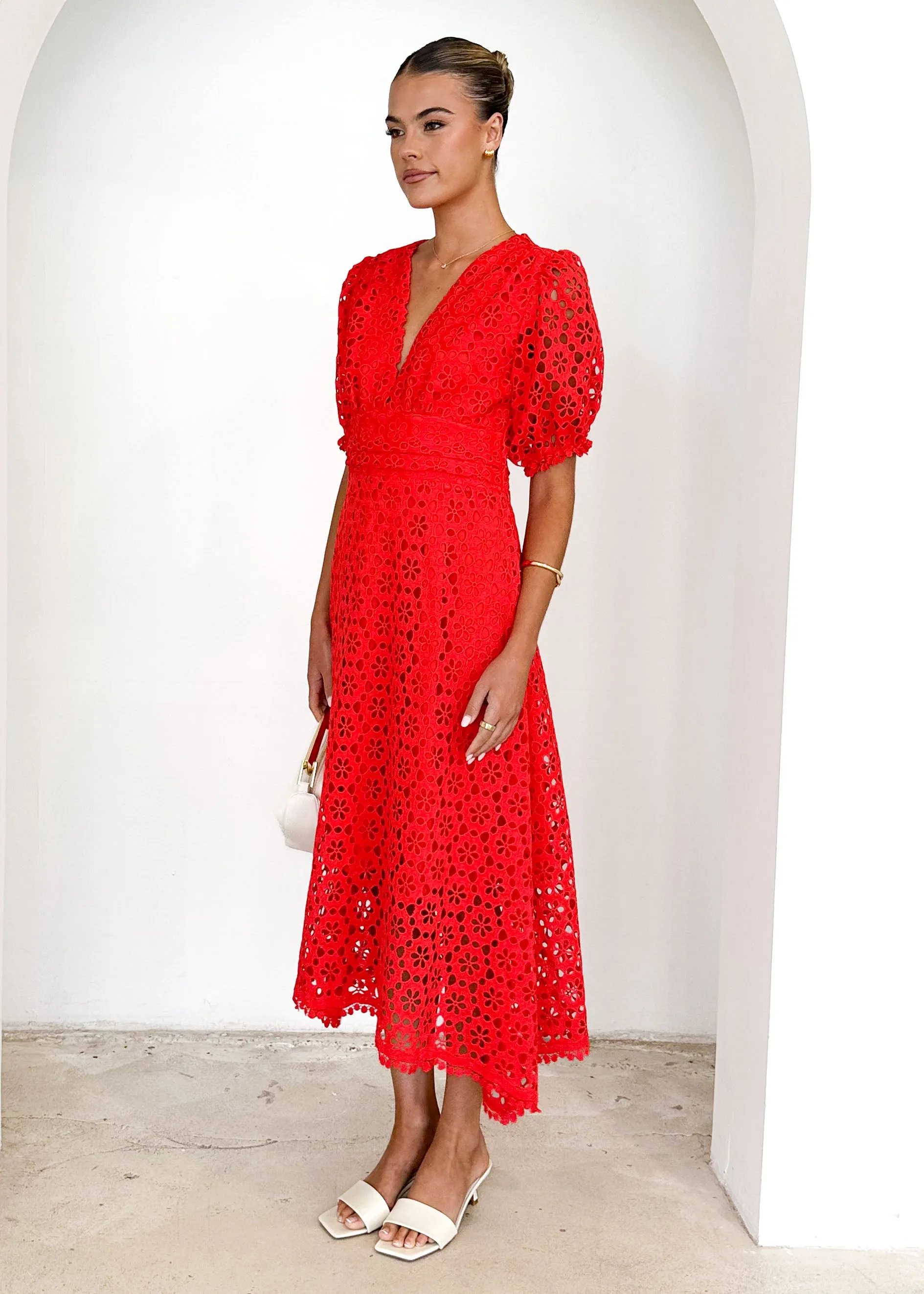 Jahra Lace Midi Dress - Red sold by Gingham & Heels product image thumbnail 4