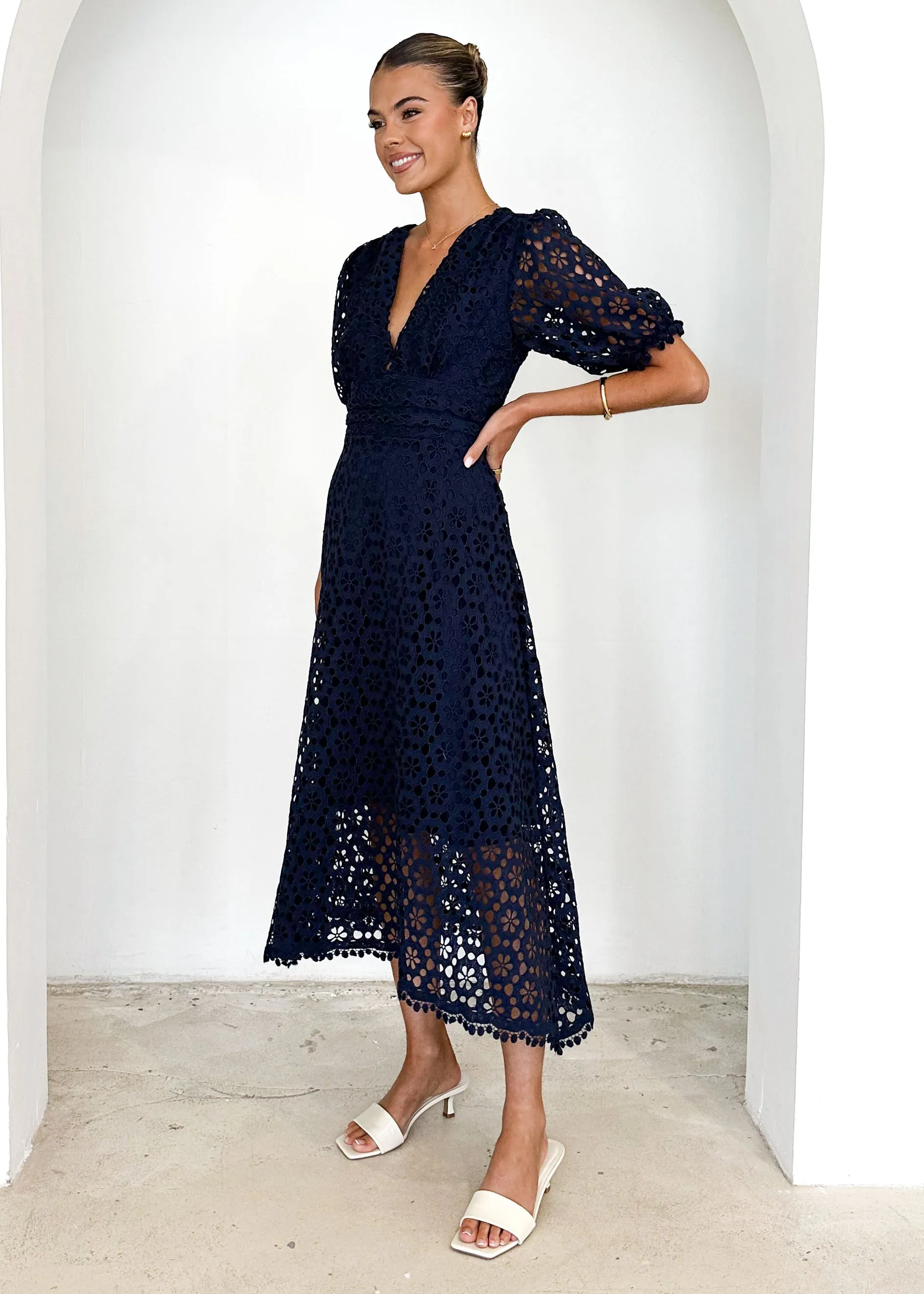 Jahra Lace Midi Dress - Navy sold by Gingham & Heels product image thumbnail 4