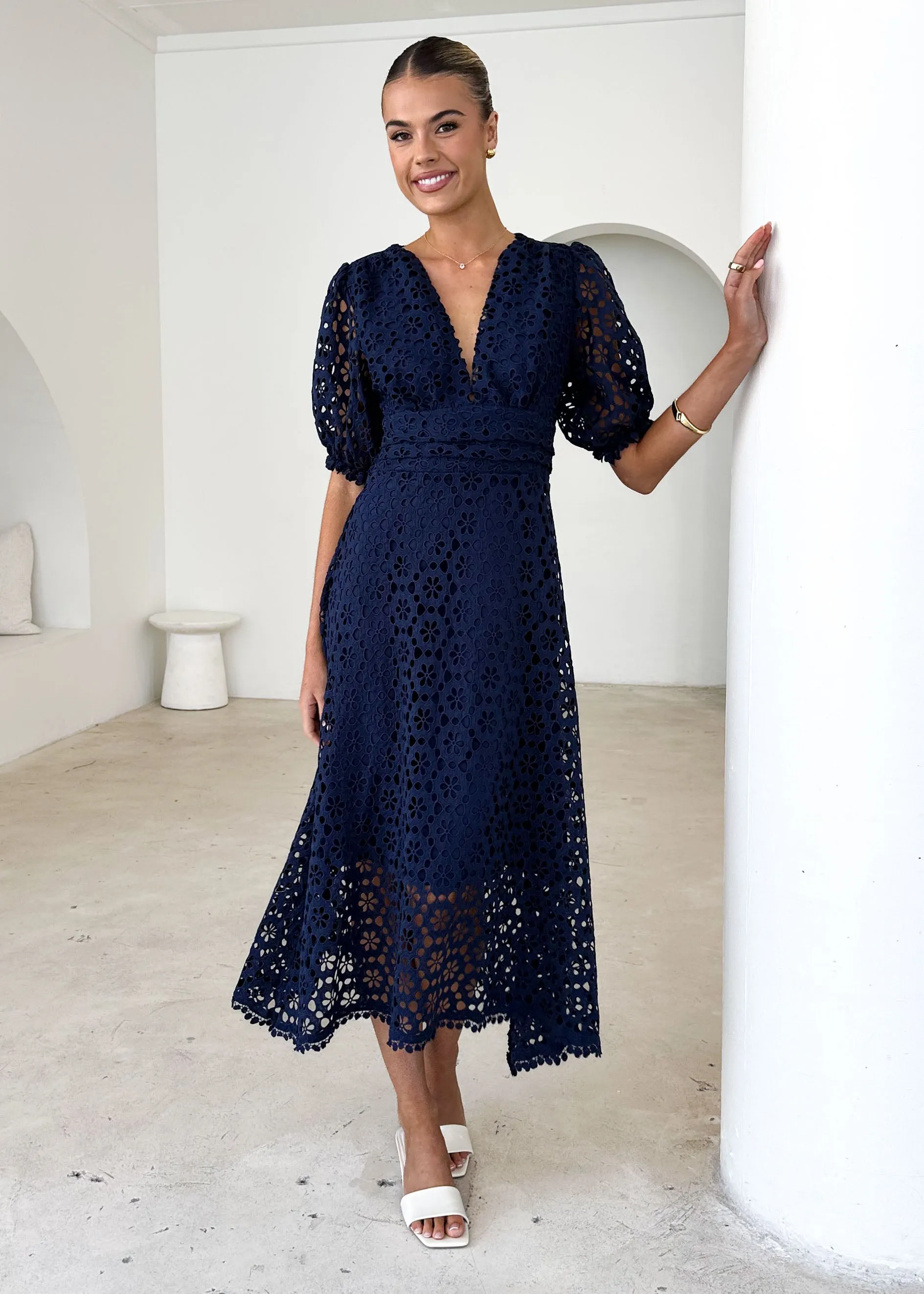 Jahra Lace Midi Dress - Navy sold by Gingham & Heels product image thumbnail 2