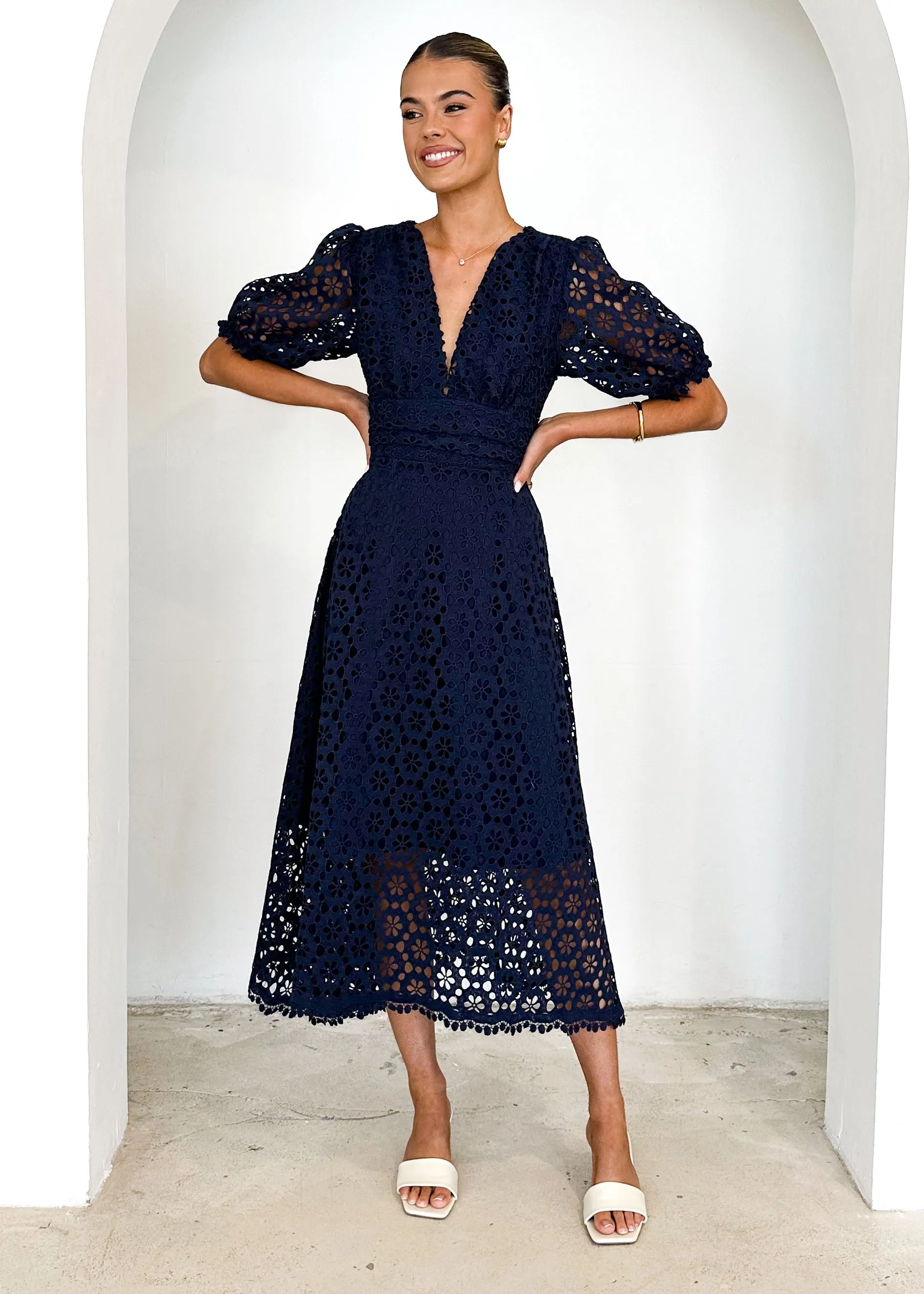Jahra Lace Midi Dress - Navy sold by Gingham & Heels product image thumbnail 3