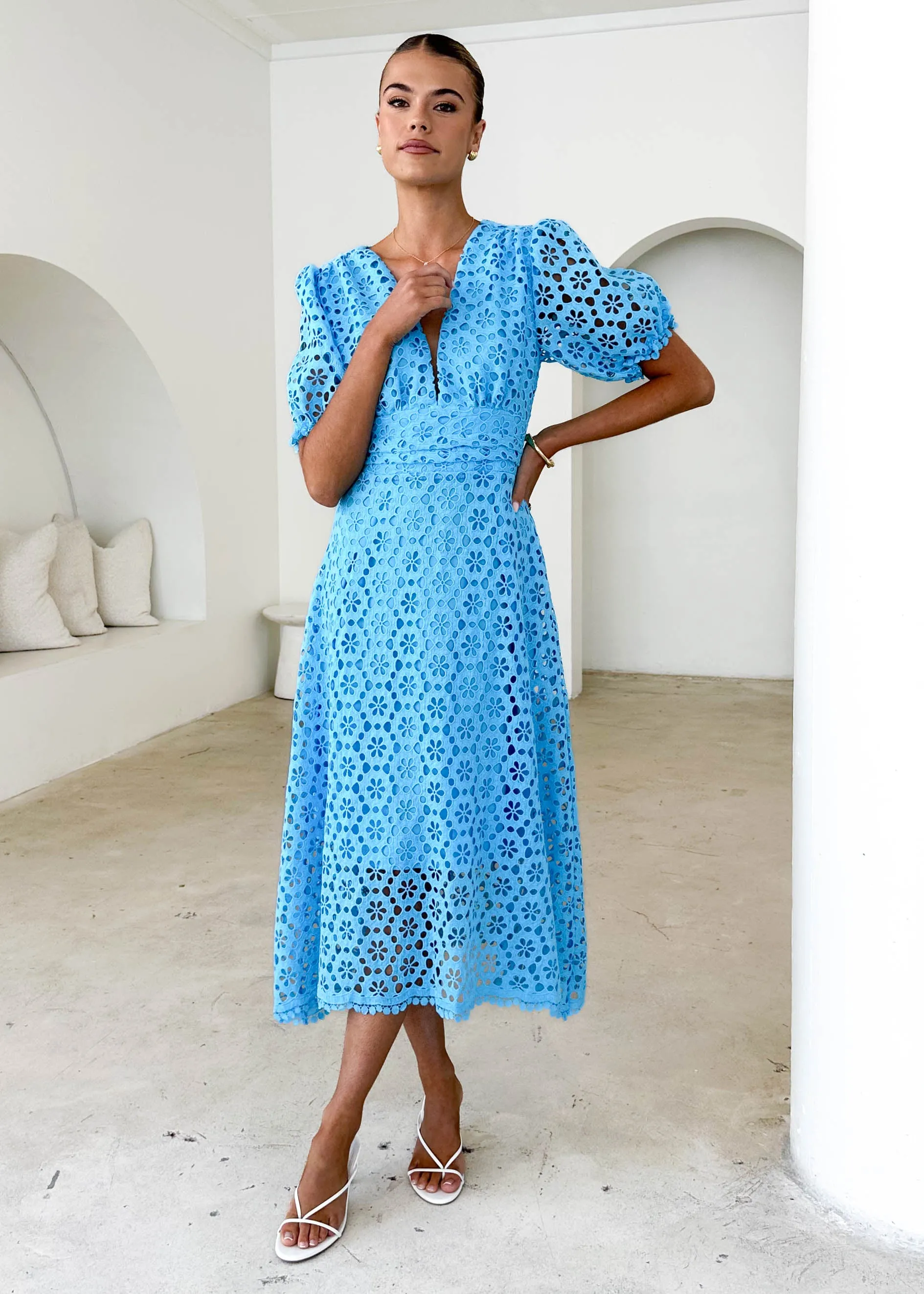 Jahra Lace Midi Dress - Sky Blue sold by Gingham & Heels product image thumbnail 2