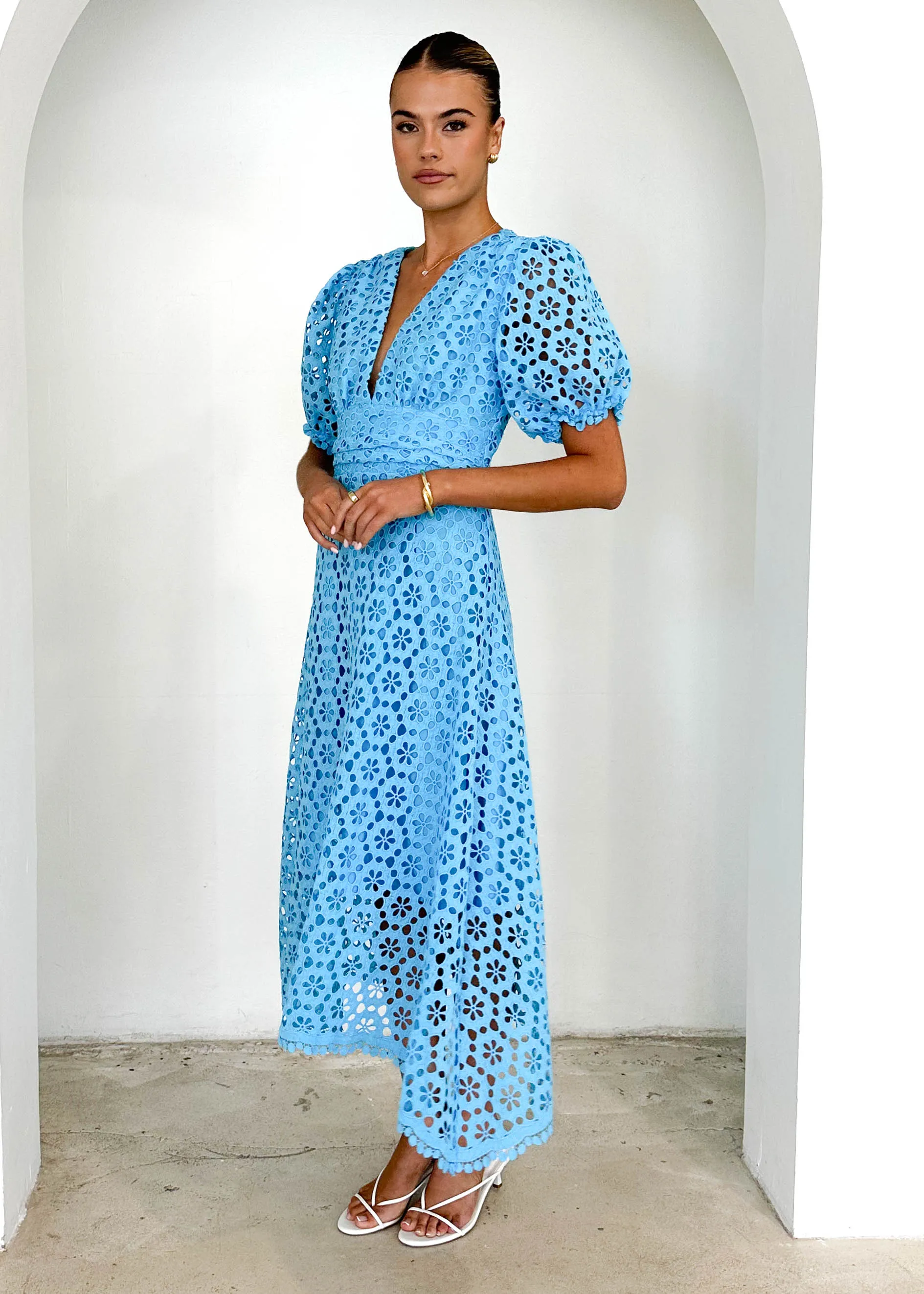 Jahra Lace Midi Dress - Sky Blue sold by Gingham & Heels product image thumbnail 4