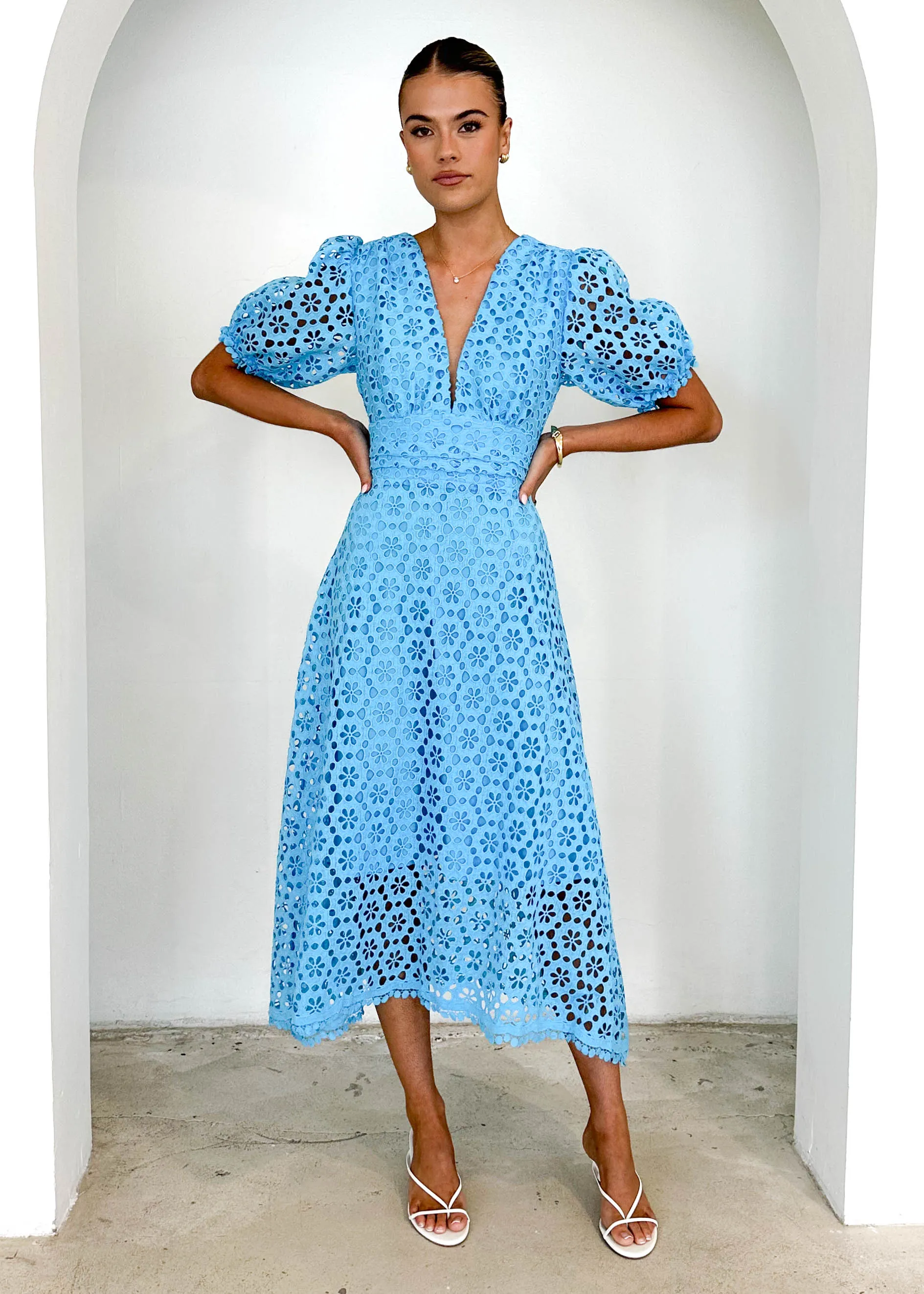 Jahra Lace Midi Dress - Sky Blue sold by Gingham & Heels product image thumbnail 3