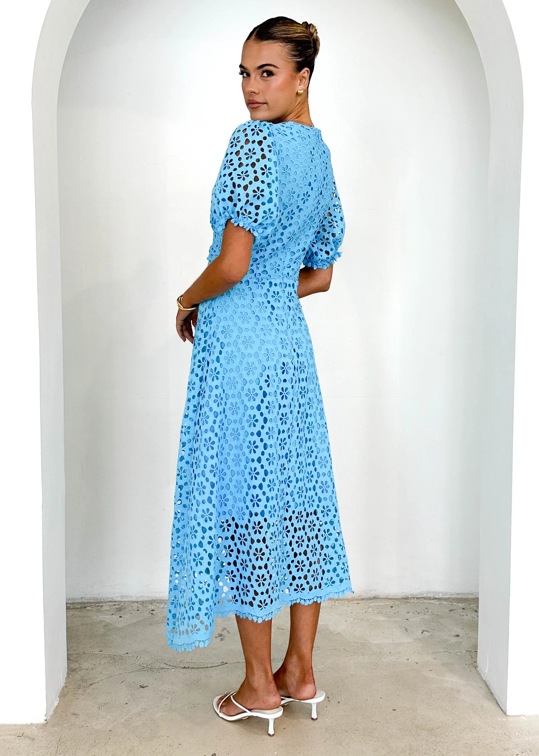 Jahra Lace Midi Dress - Sky Blue sold by Gingham & Heels product image thumbnail 5