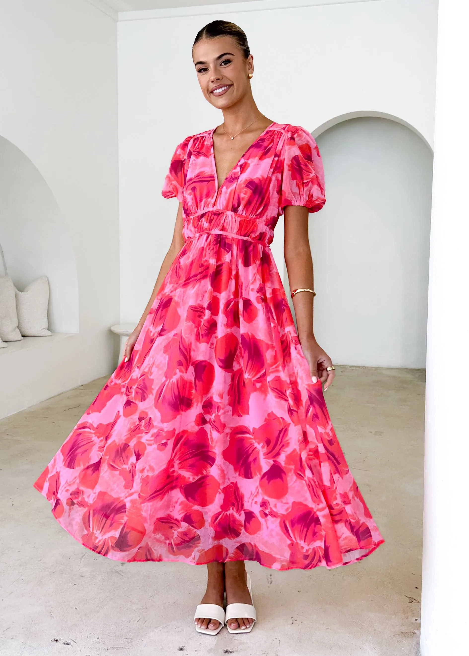 Wynne Maxi Dress - Magenta Floral sold by Gingham & Heels