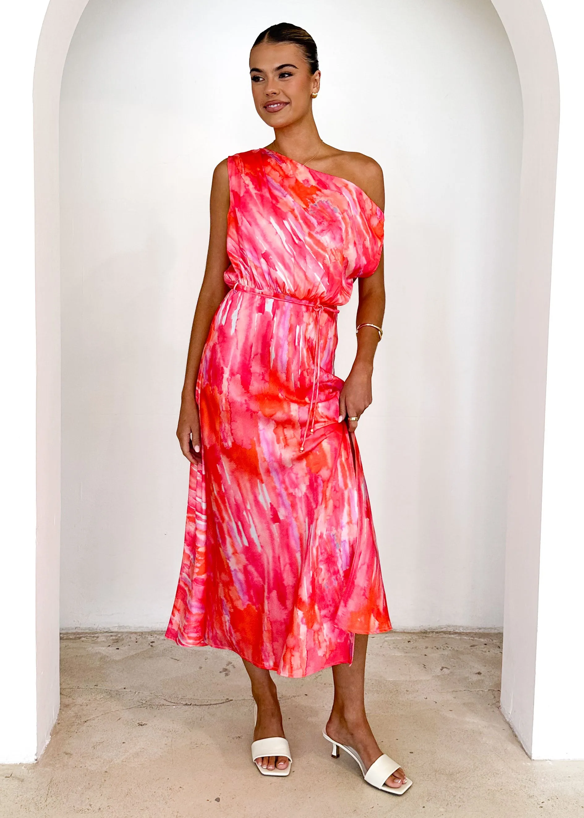Vivian One Shoulder Maxi Dress - Pink Splash sold by Gingham & Heels product image thumbnail 3