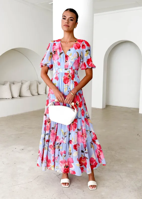 Casablanca Maxi Dress - Blue Floral sold by Gingham & Heels