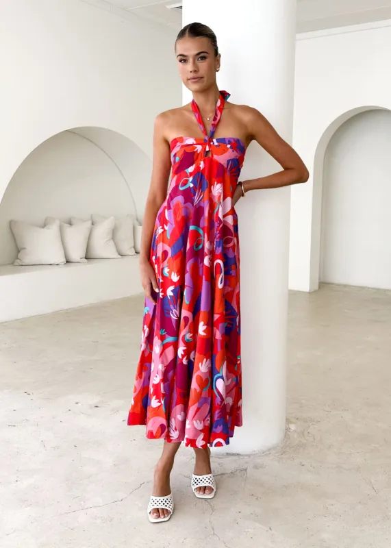 Kasenia Halter Maxi Dress - Strawberry Abstract sold by Gingham & Heels