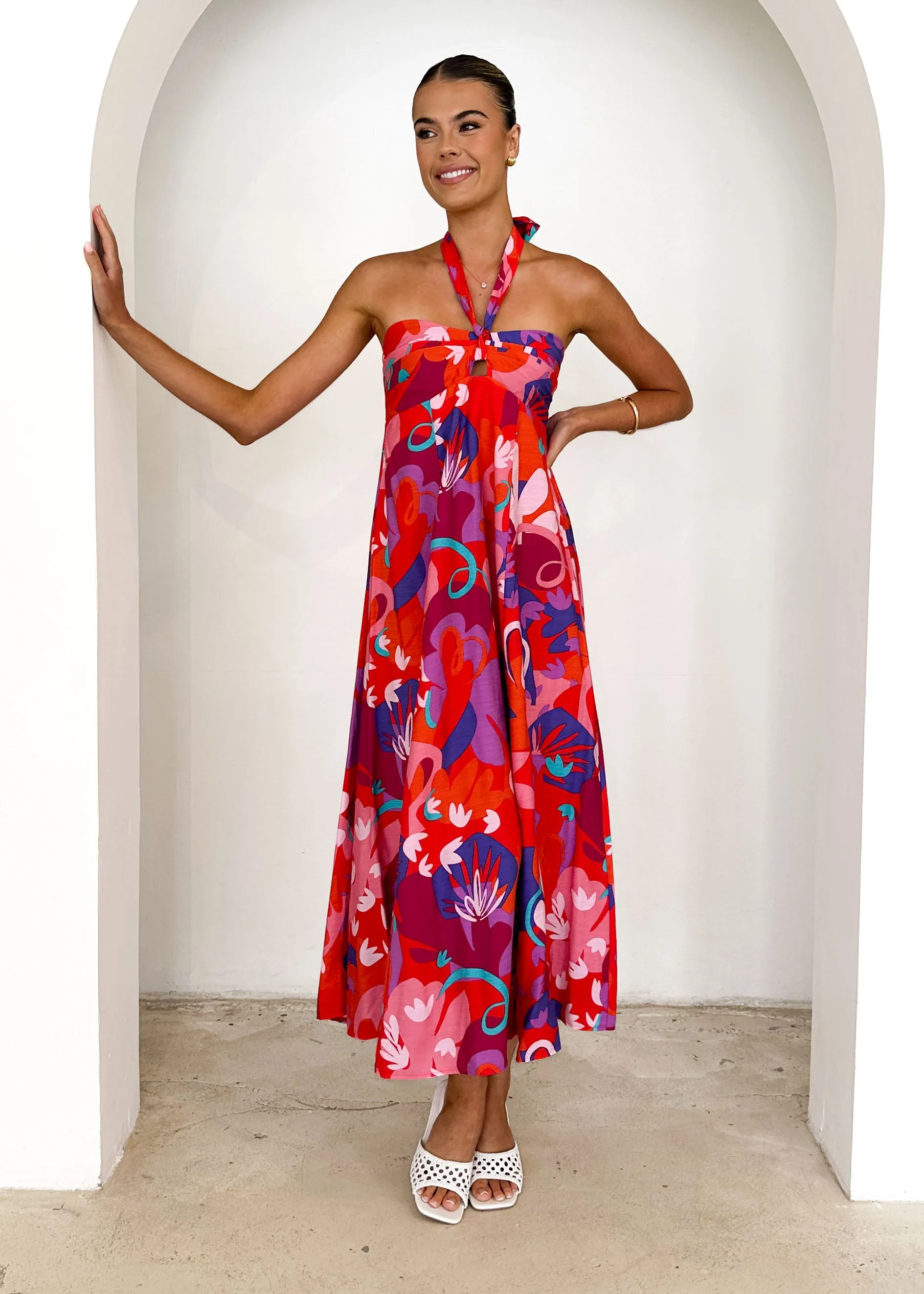 Kasenia Halter Maxi Dress - Strawberry Abstract sold by Gingham & Heels product image thumbnail 3