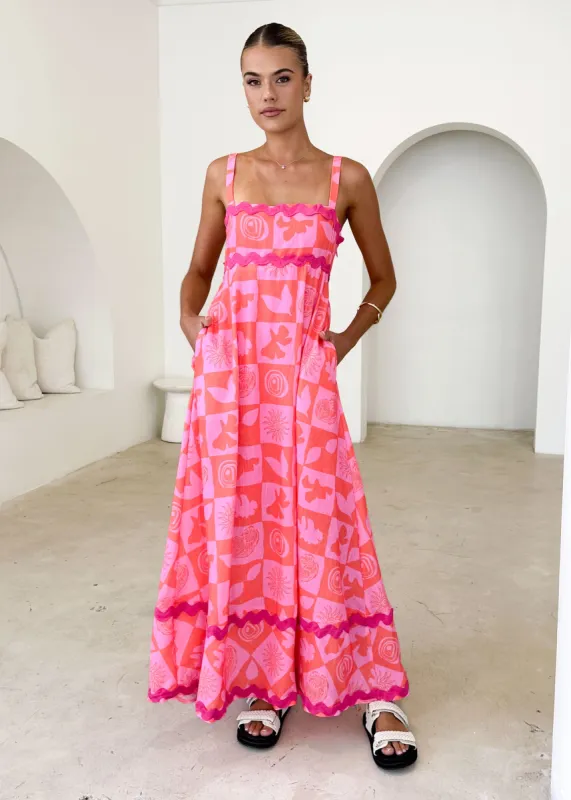 Breezy Maxi Dress - Pink Abstract sold by Gingham & Heels