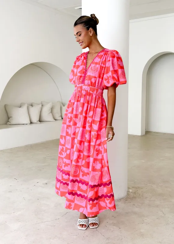 Paislee Maxi Dress - Pink Abstract sold by Gingham & Heels