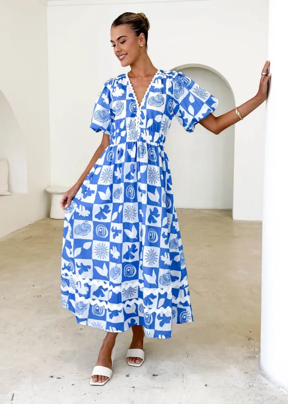 Paislee Maxi Dress - Blue Abstract sold by Gingham & Heels