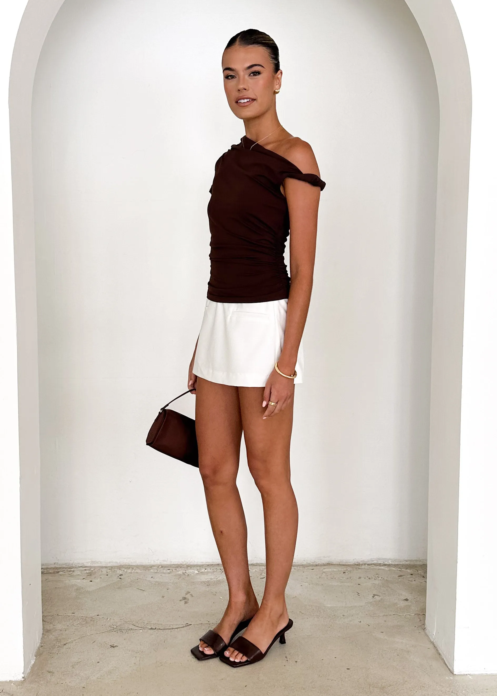Jesse One Shoulder Top - Chocolate sold by Gingham & Heels product image thumbnail 5