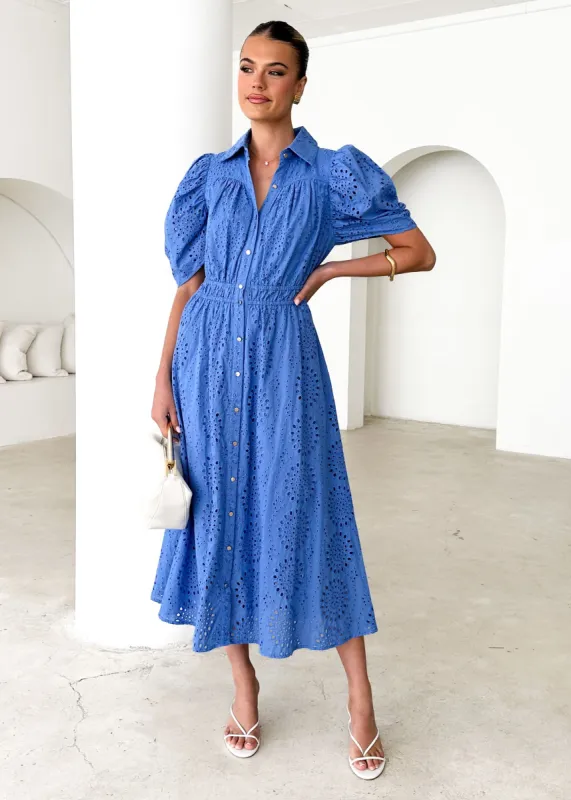 Fiora Midi Dress - Blue Anglaise made by Gingham & Heels